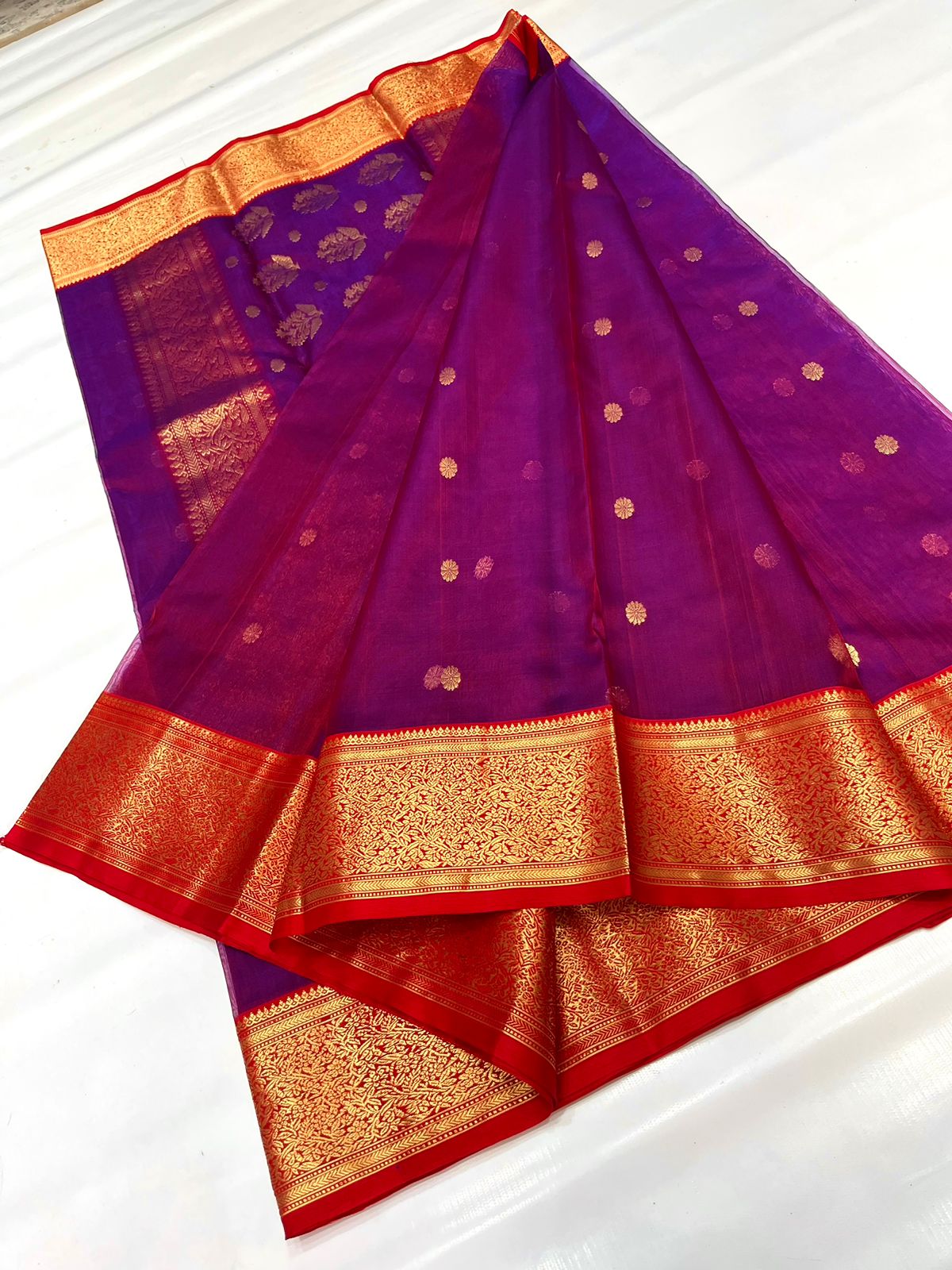 Handwoven Byzantium Color Organza Chanderi Katan Silk Saree - Authentic Chanderi silk sarees Chanderi Saree - View 2