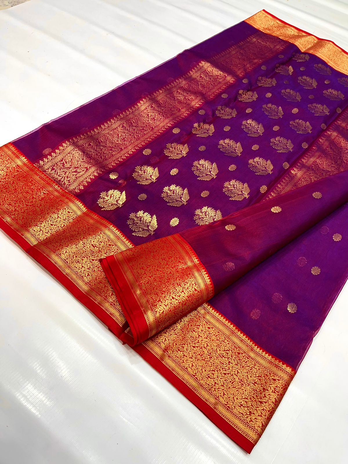 Handwoven Byzantium Color Organza Chanderi Katan Silk Saree - Authentic Chanderi silk sarees Chanderi Saree - View 3