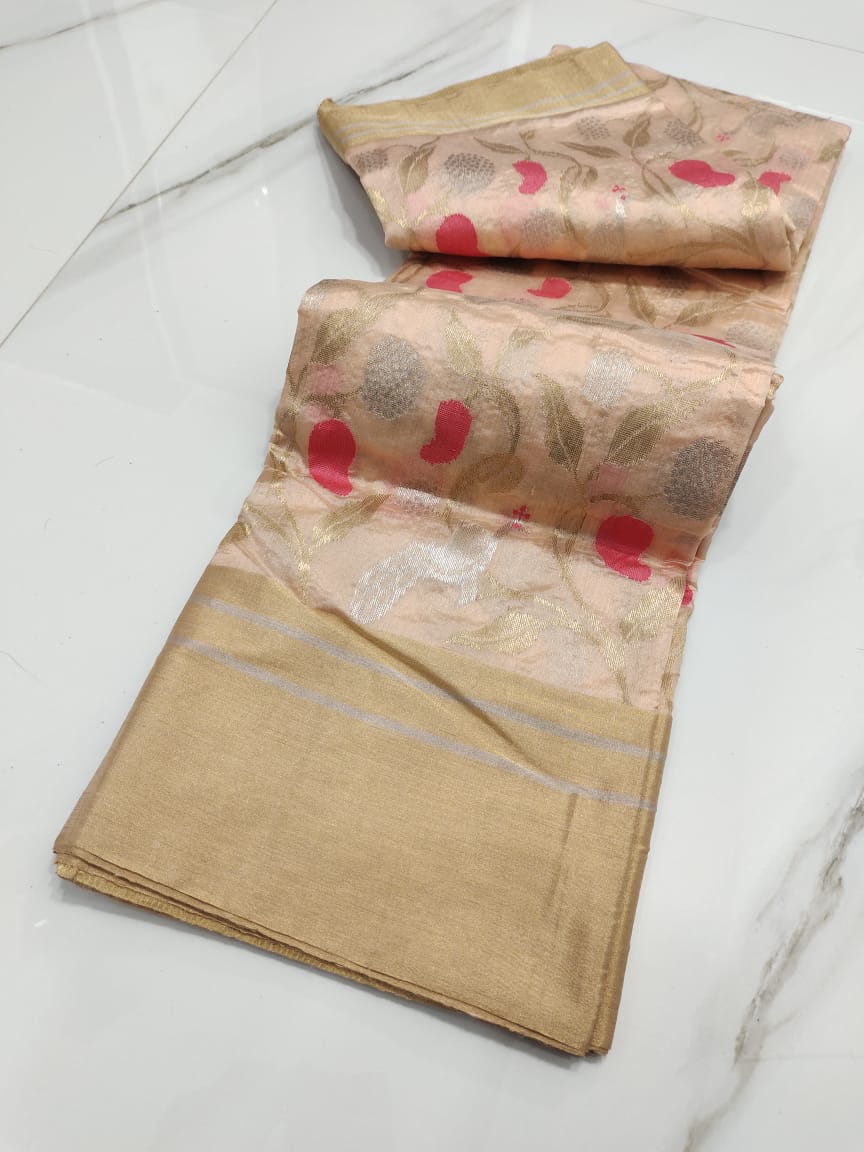 Handwoven Cameo Color Chanderi Pattu Silk Saree - Authentic Chanderi silk sarees Chanderi Saree - View 3