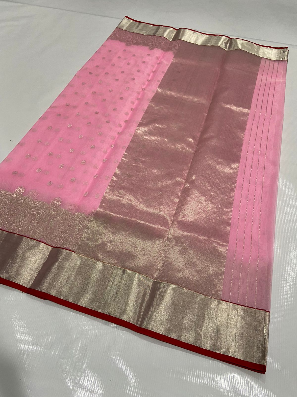 Handwoven Pink Cameo pink Color Organza Chanderi Katan Silk Saree - Authentic Chanderi silk sarees Chanderi Saree - View 1