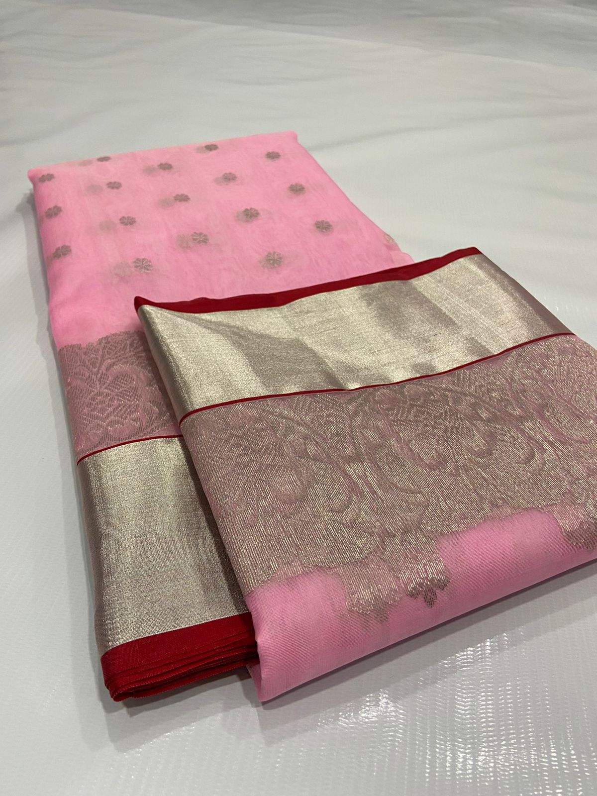 Handwoven Pink Cameo pink Color Organza Chanderi Katan Silk Saree - Authentic Chanderi silk sarees Chanderi Saree - View 2