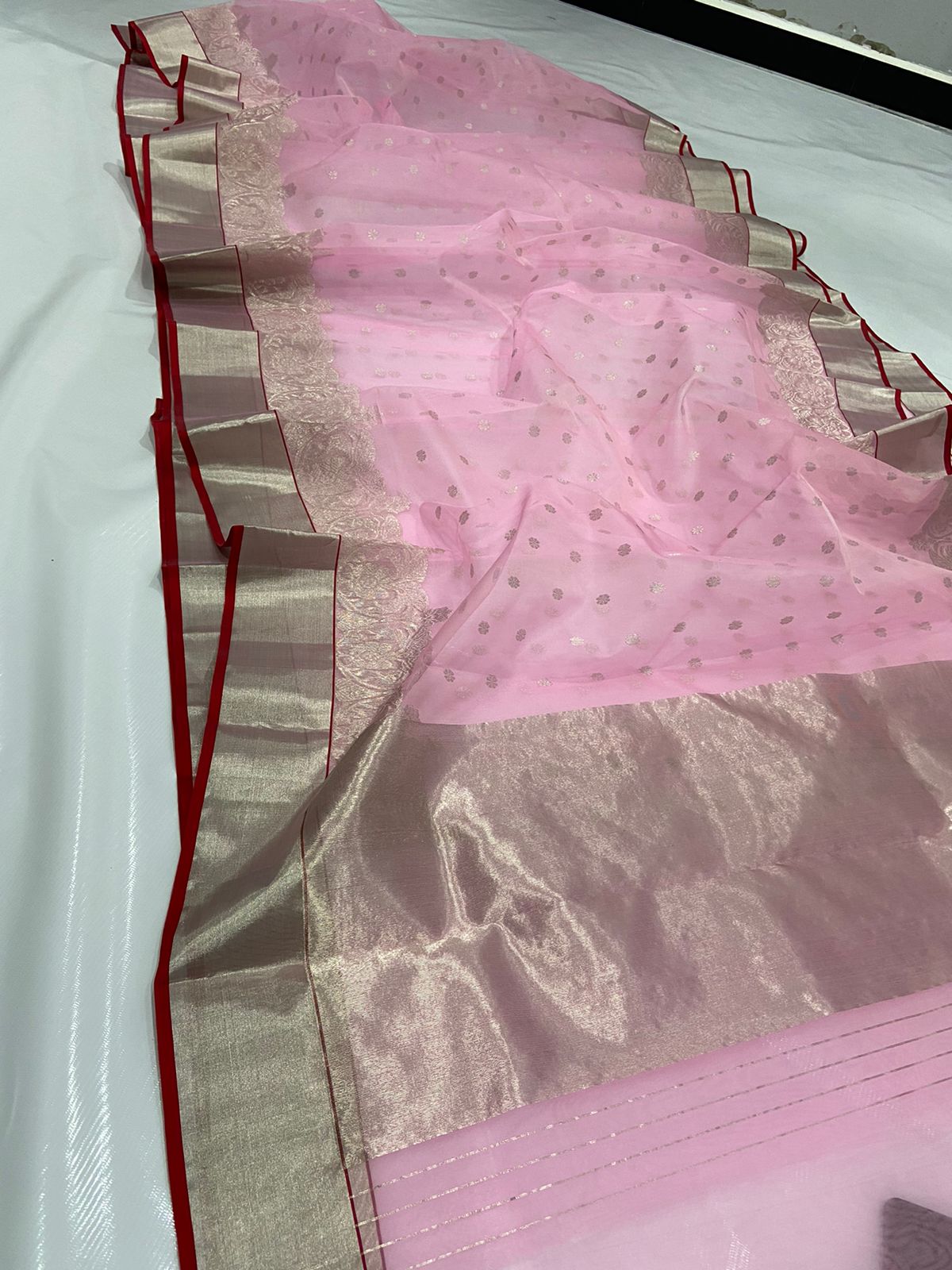 Handwoven Pink Cameo pink Color Organza Chanderi Katan Silk Saree - Authentic Chanderi silk sarees Chanderi Saree - View 3