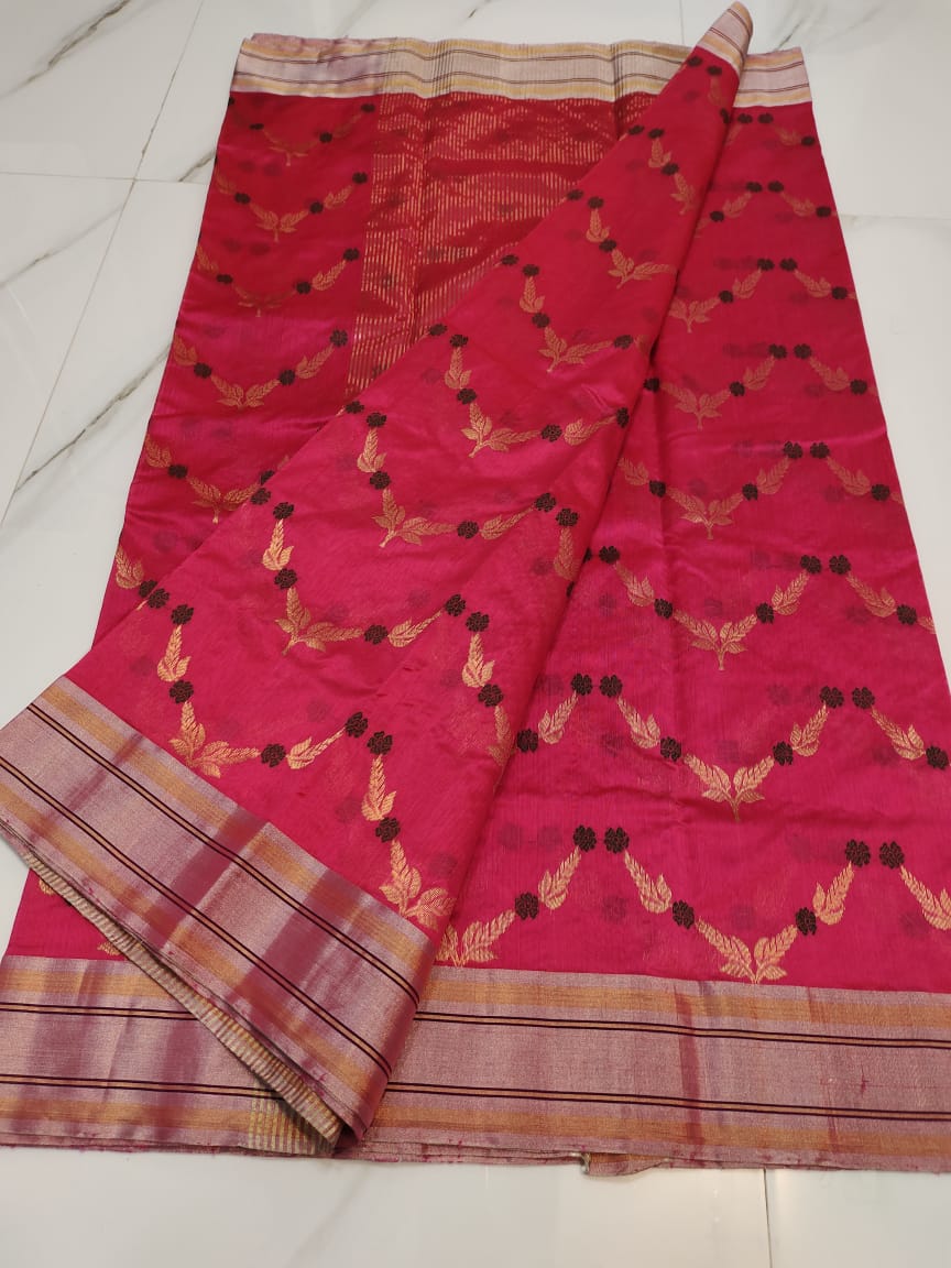 Handwoven Cardinal Color Chanderi Pattu Silk Saree - Authentic Chanderi silk sarees Chanderi Saree - View 2