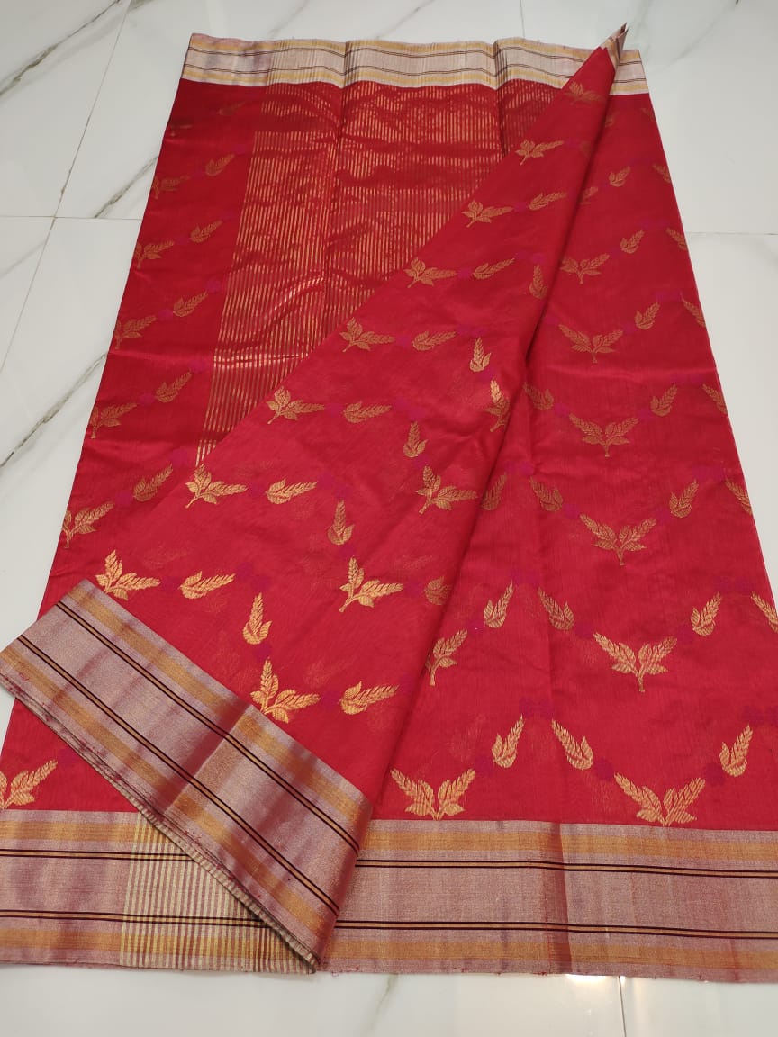 Handwoven Cardinal Color Chanderi Pattu Silk Saree - Authentic Chanderi silk sarees Chanderi Saree - View 2