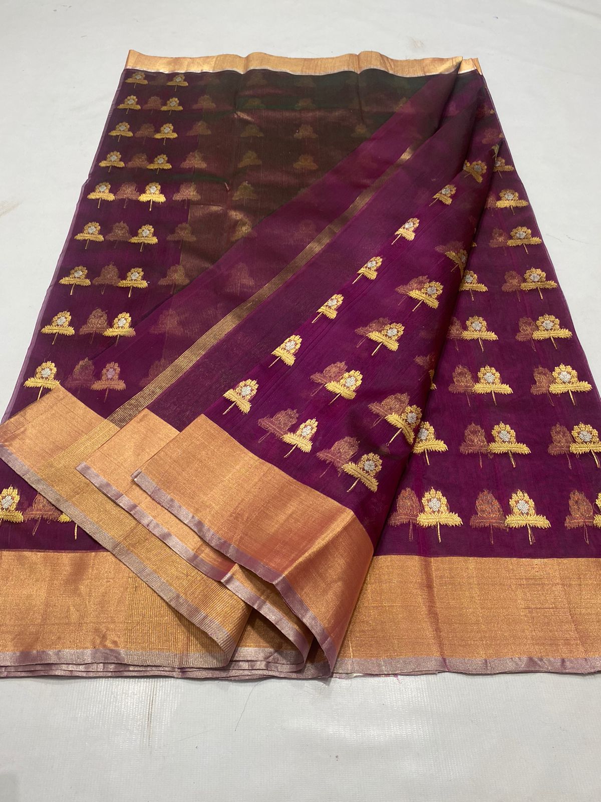 Handwoven Pink Cardinal Pink Color Organza Chanderi Katan Silk Saree - Authentic Chanderi silk sarees Chanderi Saree - View 2