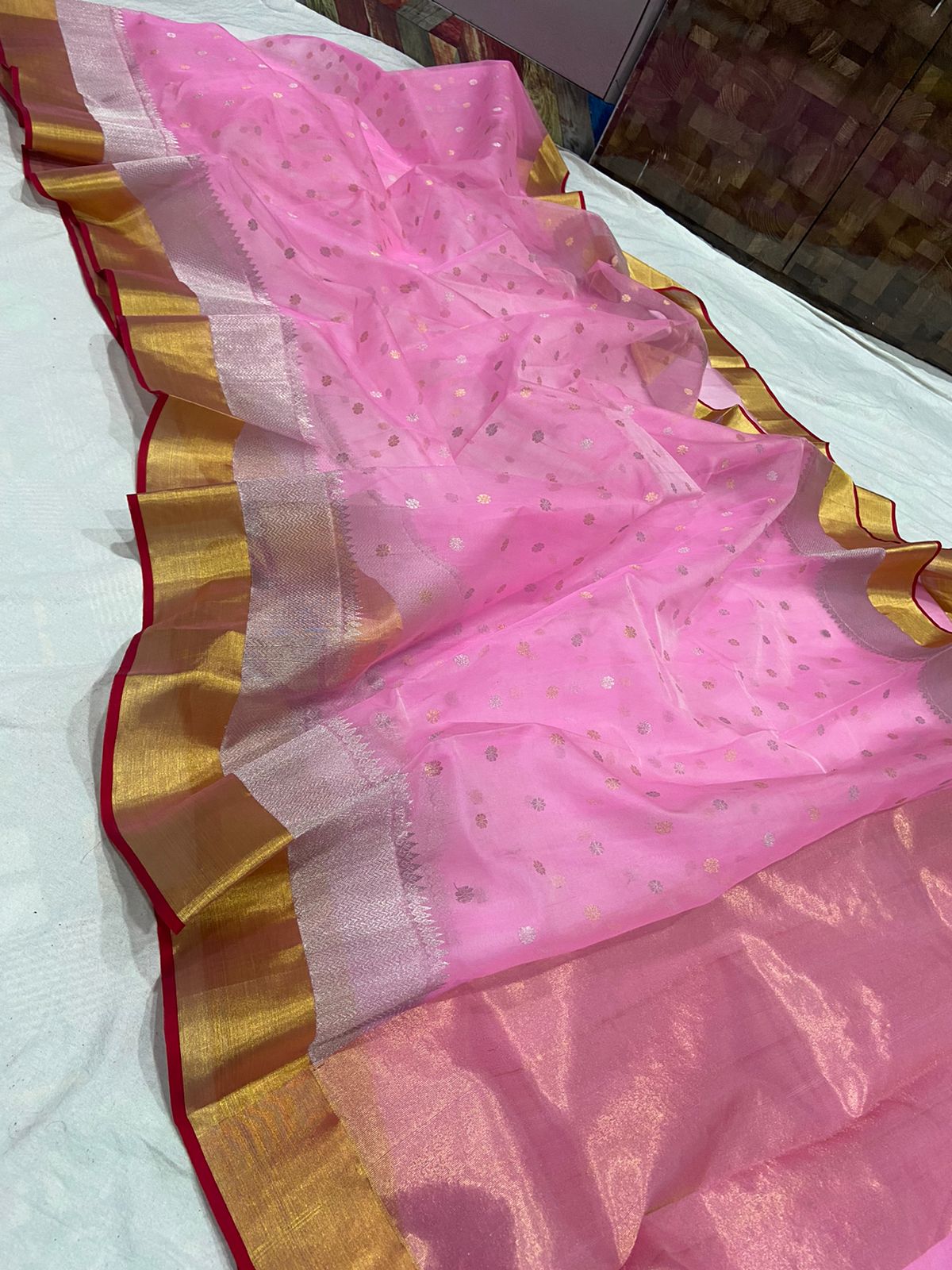 Handwoven Carissma Color Organza Chanderi Katan Silk Saree - Authentic Chanderi silk sarees Chanderi Saree - View 1
