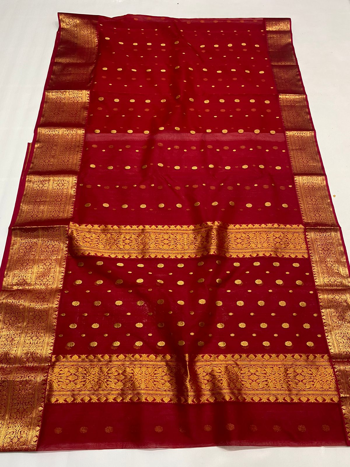 Handwoven Carmine Color Organza Chanderi Katan Silk Saree - Authentic Chanderi silk sarees Chanderi Saree