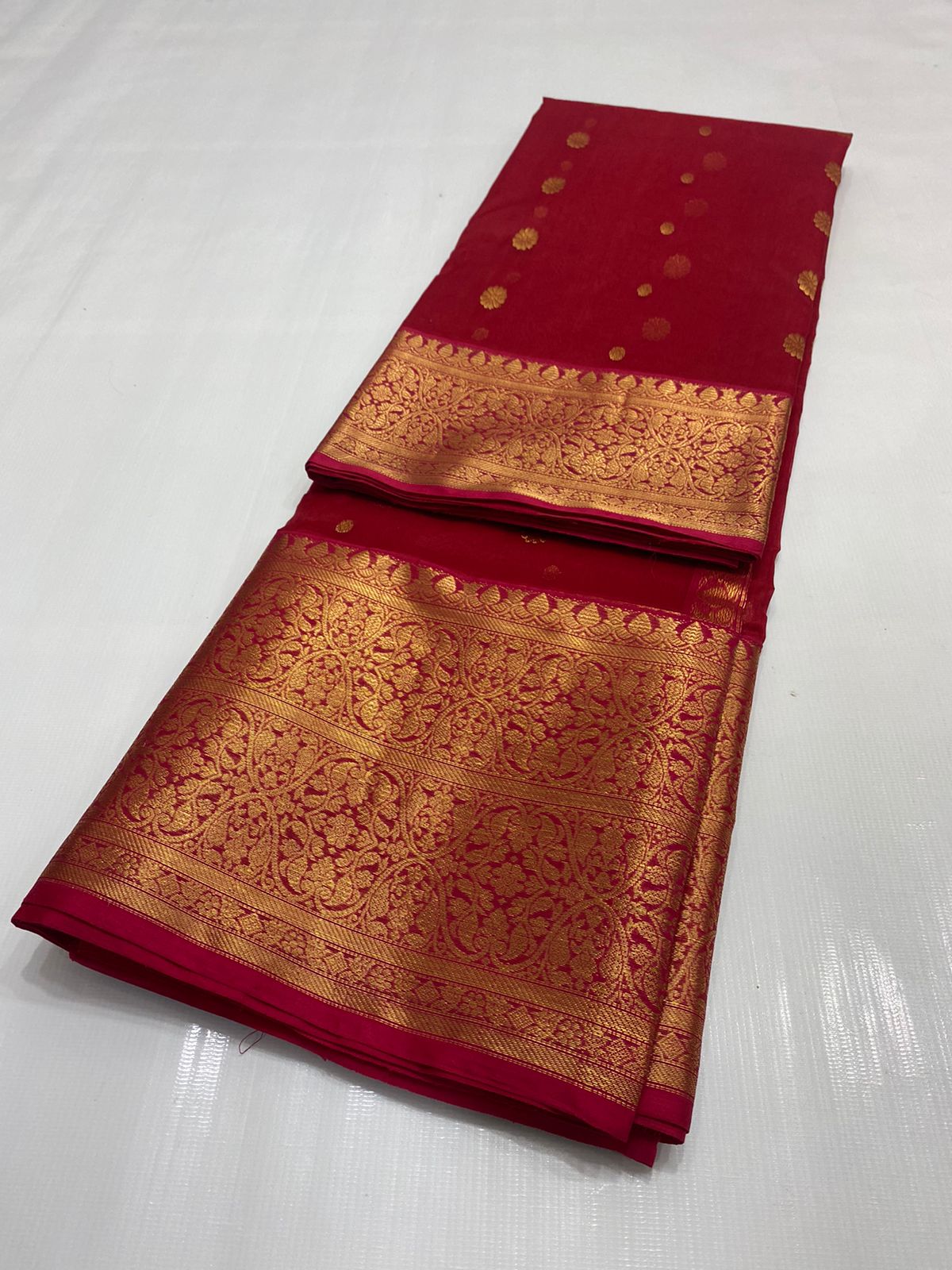Handwoven Carmine Color Organza Chanderi Katan Silk Saree - Authentic Chanderi silk sarees Chanderi Saree - View 3