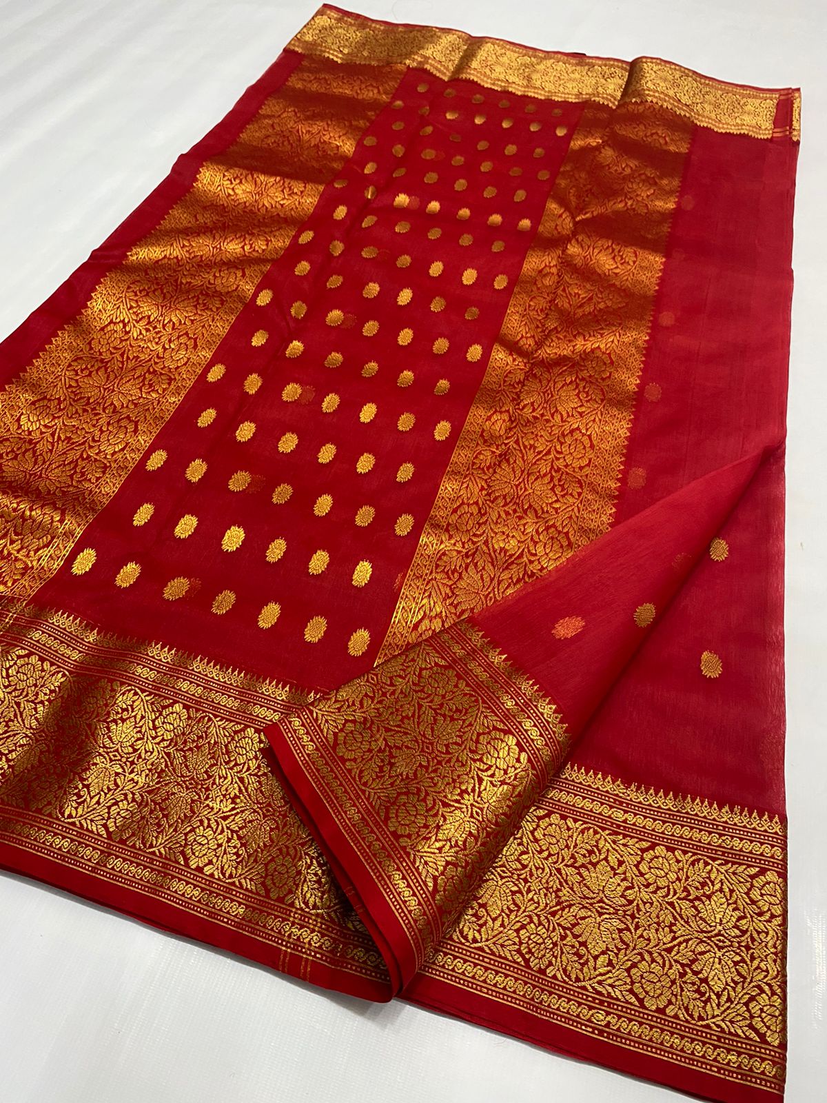 Handwoven Carmine Color Organza Chanderi Katan Silk Saree - Authentic Chanderi silk sarees Chanderi Saree - View 2