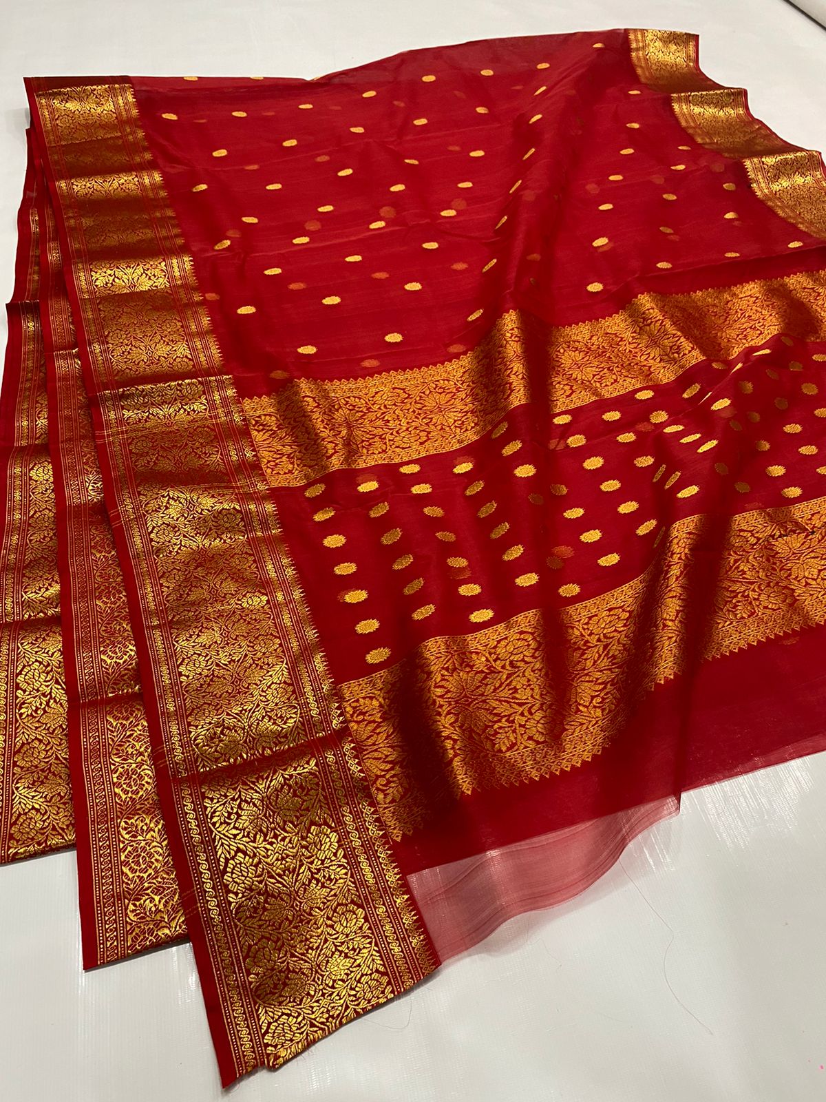 Handwoven Carmine Color Organza Chanderi Katan Silk Saree - Authentic Chanderi silk sarees Chanderi Saree - View 3