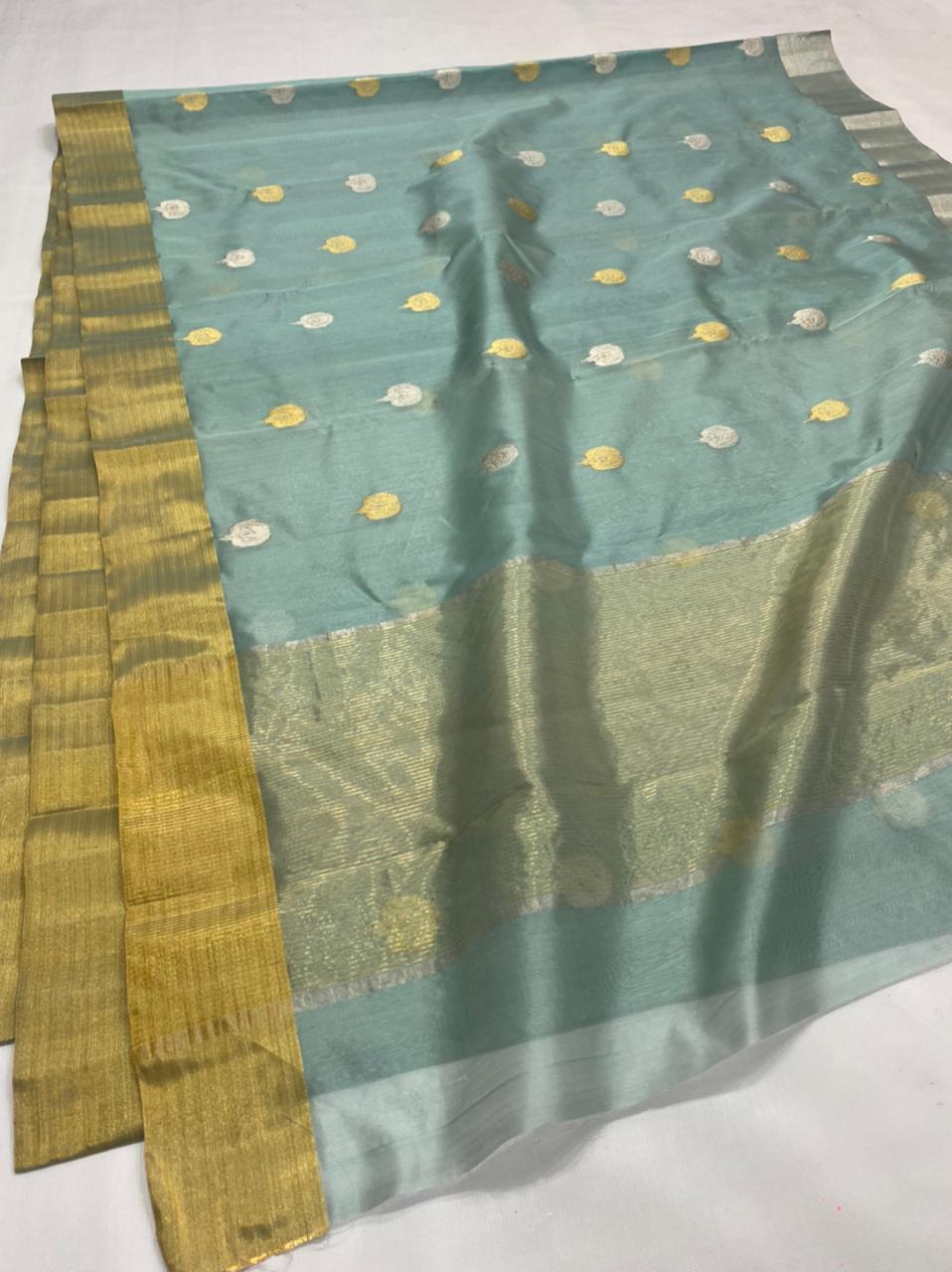 Handwoven Cascade Color Chanderi Pattu Silk Saree - Authentic Chanderi silk sarees Chanderi Saree