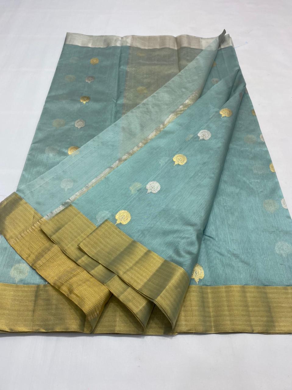 Handwoven Cascade Color Chanderi Pattu Silk Saree - Authentic Chanderi silk sarees Chanderi Saree - View 2