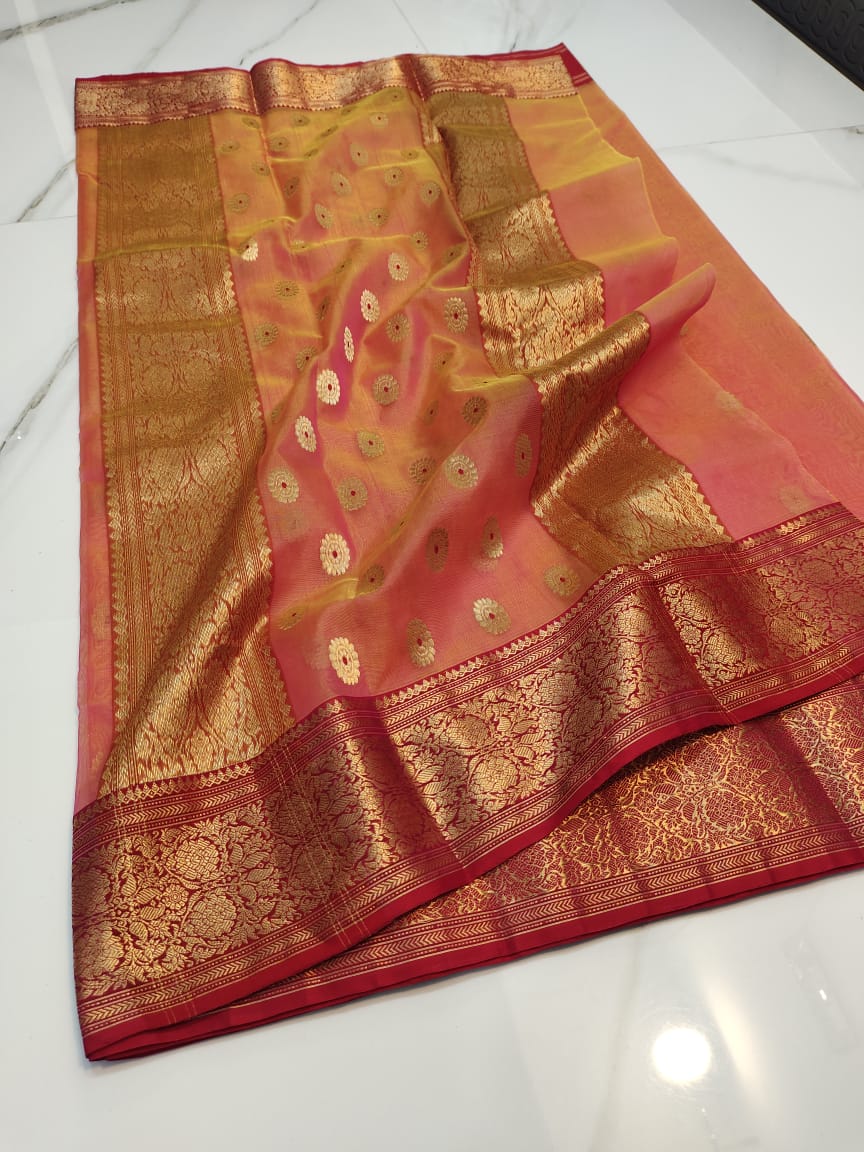 Handwoven Cedar Chest Color Organza Chanderi Katan Silk Saree - Authentic Chanderi silk sarees Chanderi Saree - View 3