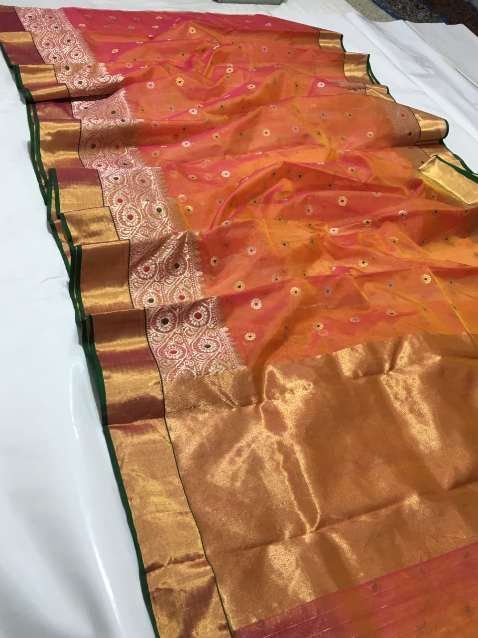 Handwoven Cedar Chest Color Organza Chanderi Katan Silk Saree - Authentic Chanderi silk sarees Chanderi Saree - View 1