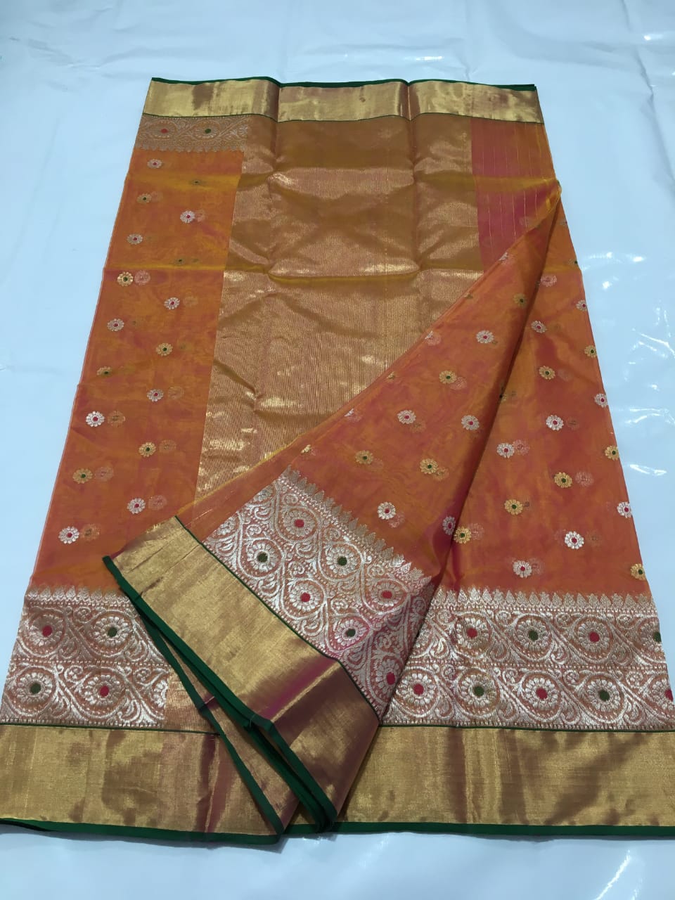 Handwoven Cedar Chest Color Organza Chanderi Katan Silk Saree - Authentic Chanderi silk sarees Chanderi Saree - View 2