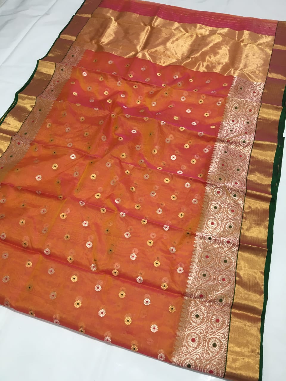 Handwoven Cedar Chest Color Organza Chanderi Katan Silk Saree - Authentic Chanderi silk sarees Chanderi Saree - View 3