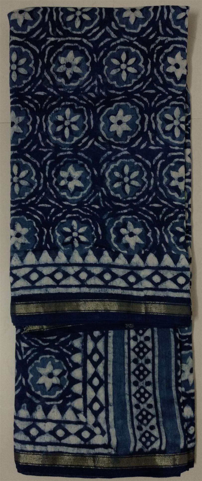 Handwoven Chanderi Indigo print saree - Authentic Indigo print Chanderi Saree - View 2