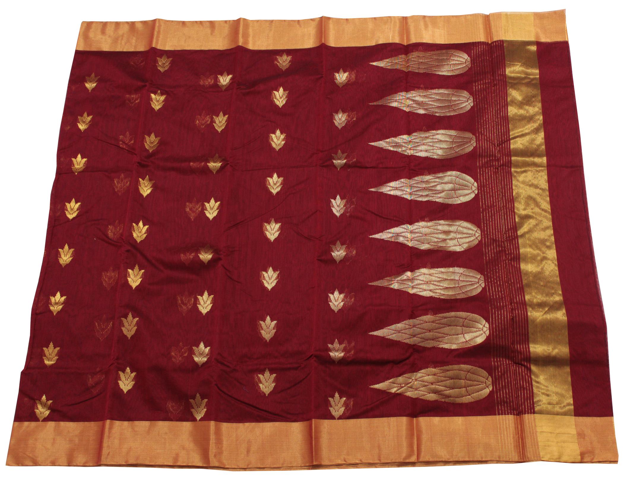 Handwoven Maroon Maroon Chanderi Silk Cotton Saree - Authentic Chanderi cotton silk sarees Chanderi Saree