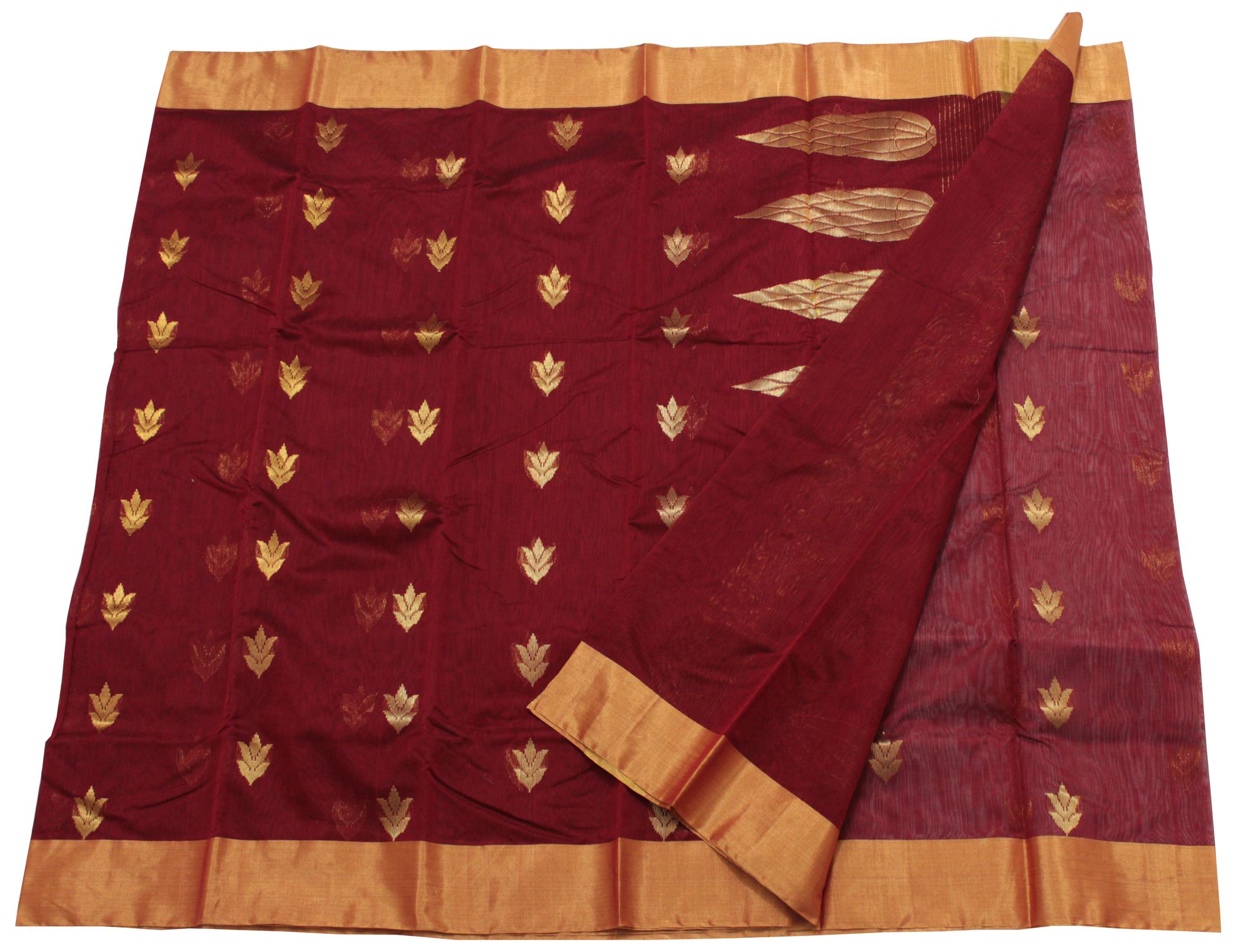 Handwoven Maroon Maroon Chanderi Silk Cotton Saree - Authentic Chanderi cotton silk sarees Chanderi Saree - View 2