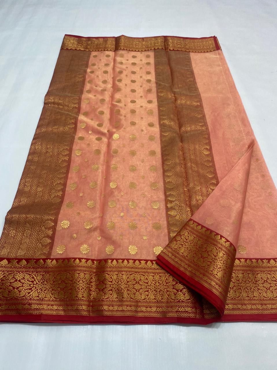 Handwoven Chestnut Rose Color Chanderi Silk Tissue Saree - Authentic Tissue Chanderi Saree - View 2