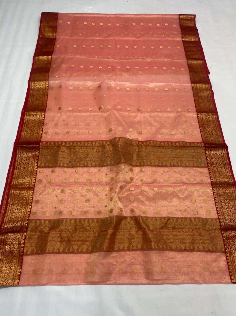 Handwoven Chestnut Rose Color Chanderi Silk Tissue Saree - Authentic Tissue Chanderi Saree - View 3