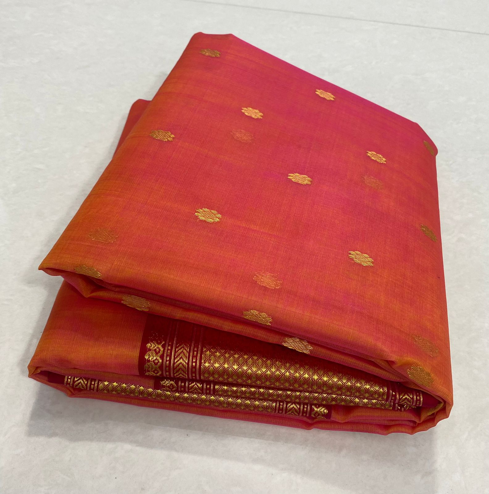 Handwoven Cinnabar Color Organza Chanderi Katan Silk Saree - Authentic Chanderi silk sarees Chanderi Saree - View 3