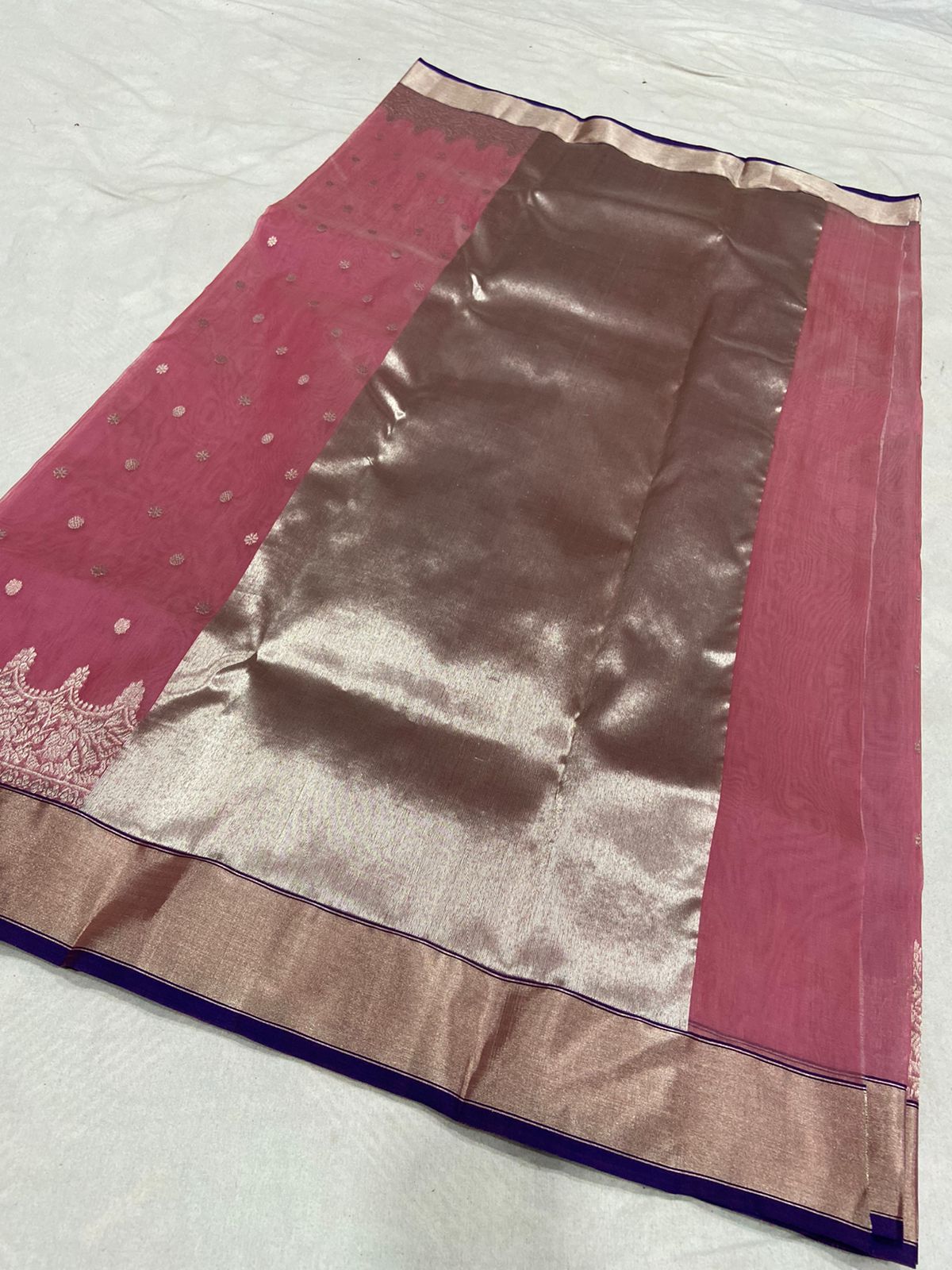 Handwoven Cinnamon Satin Color Organza Chanderi Katan Silk Saree - Authentic Chanderi silk sarees Chanderi Saree - View 2