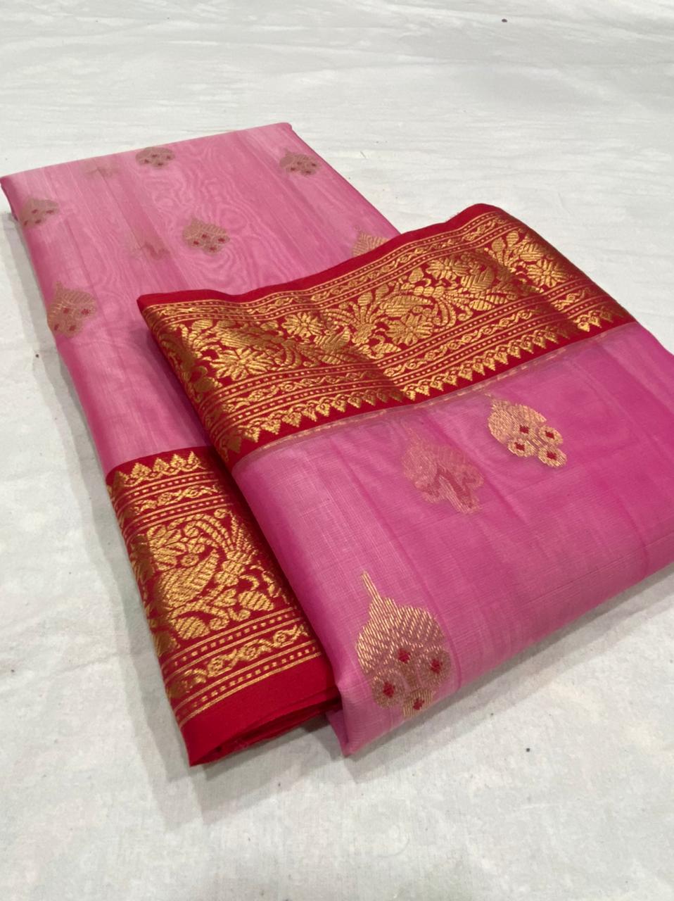 Handwoven Cinnamon Satin Color Organza Chanderi Katan Silk Saree - Authentic Chanderi silk sarees Chanderi Saree - View 3