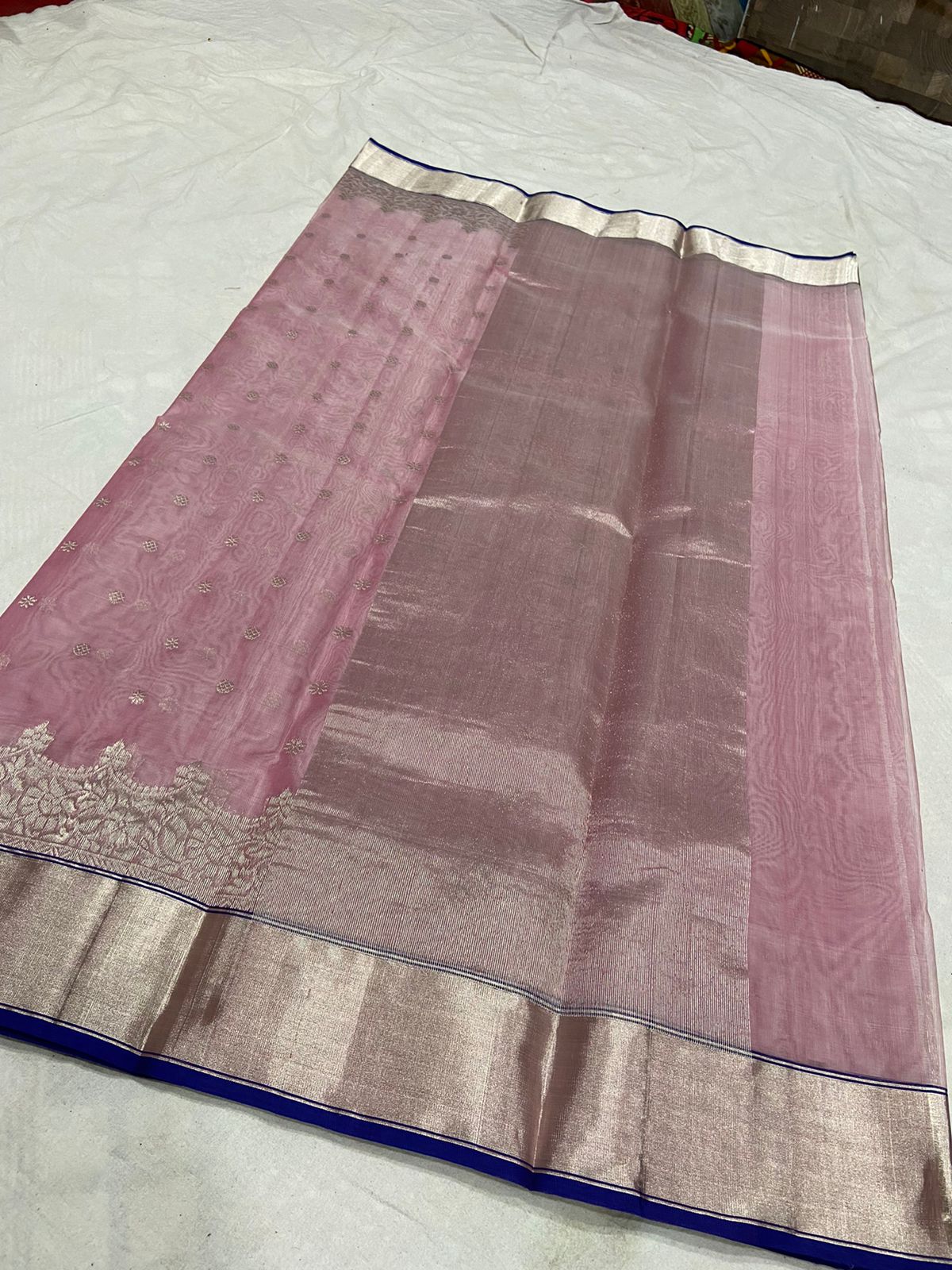 Handwoven Clam Shell Color Organza Chanderi Katan Silk Saree - Authentic Chanderi silk sarees Chanderi Saree - View 2