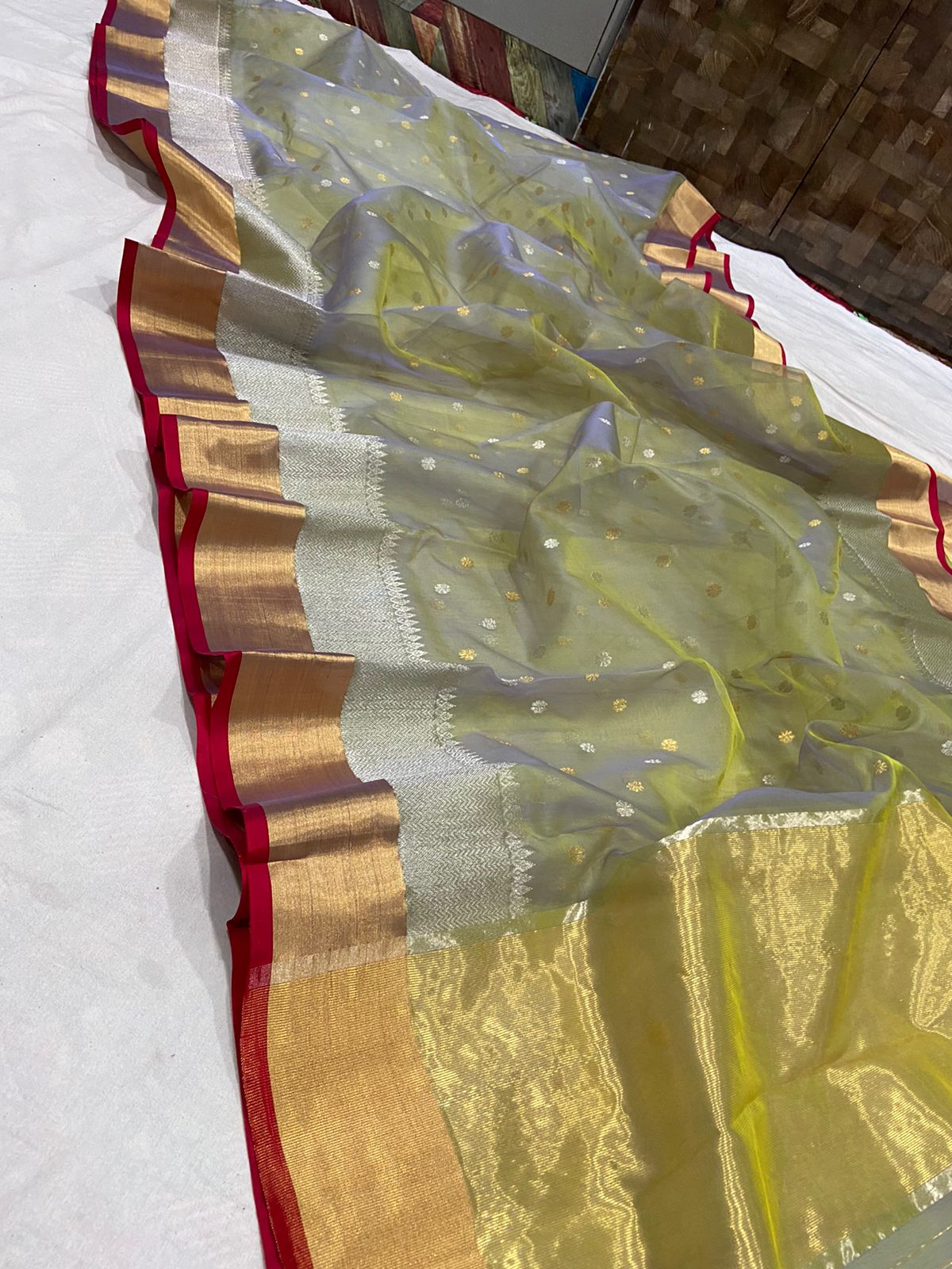 Handwoven Clay Creek Color Organza Chanderi Katan Silk Saree - Authentic Chanderi silk sarees Chanderi Saree