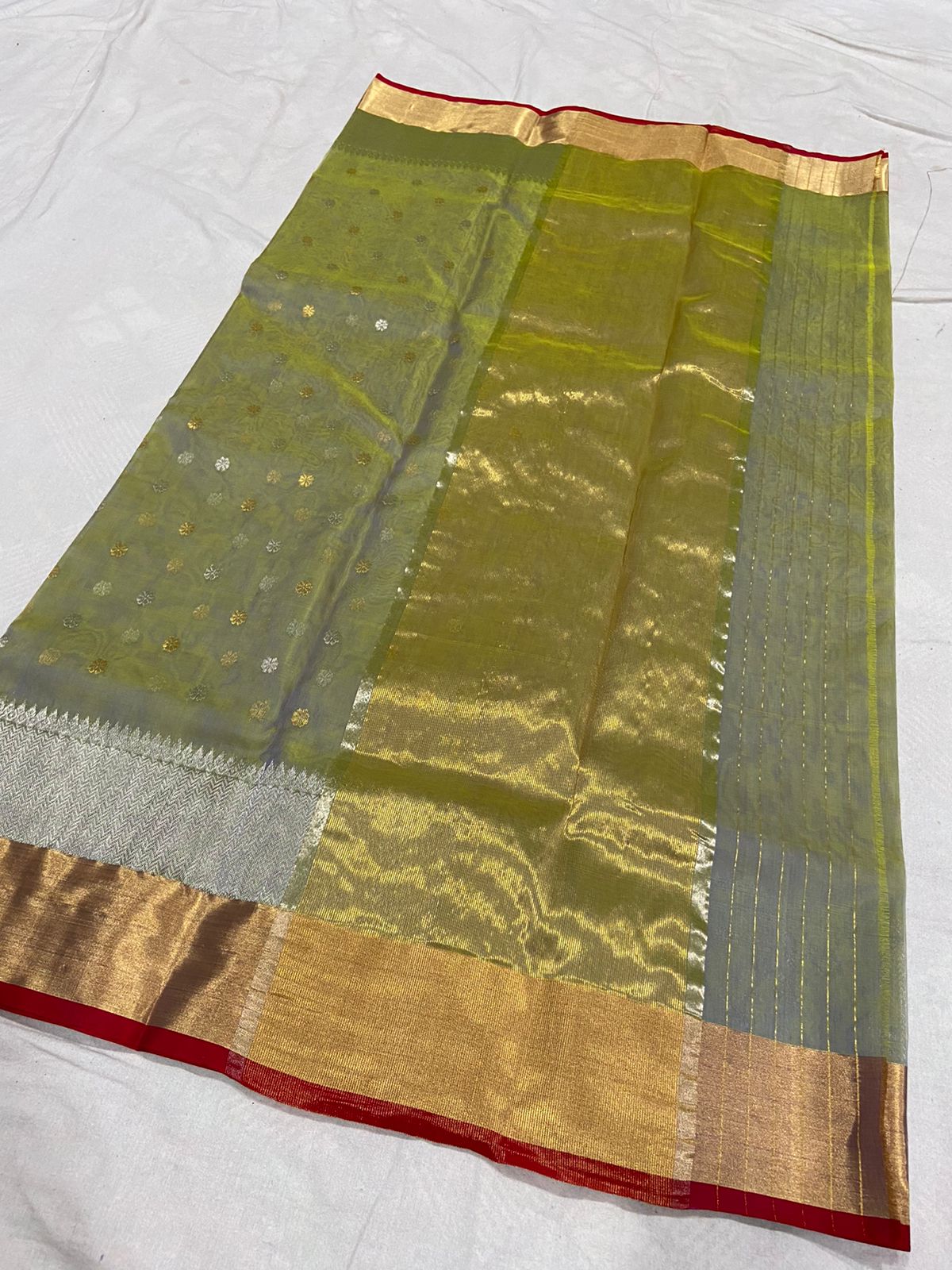 Handwoven Clay Creek Color Organza Chanderi Katan Silk Saree - Authentic Chanderi silk sarees Chanderi Saree - View 2