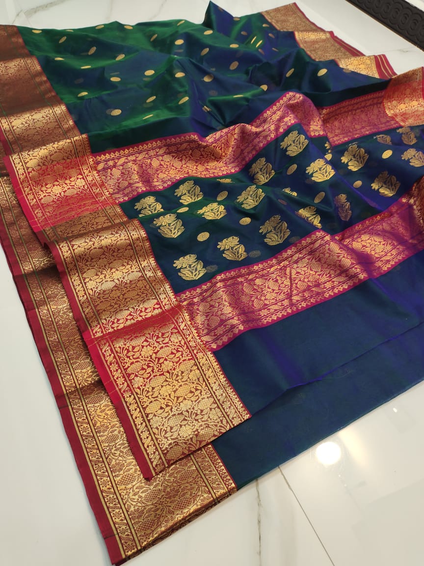 Handwoven Cloud Burst Color Organza Chanderi Katan Silk Saree - Authentic Chanderi silk sarees Chanderi Saree - View 2