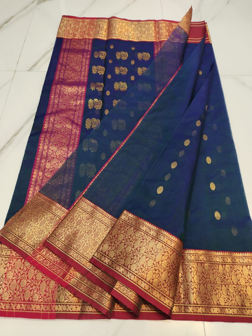 Handwoven Cloud Burst Color Organza Chanderi Katan Silk Saree - Authentic Chanderi silk sarees Chanderi Saree - View 3