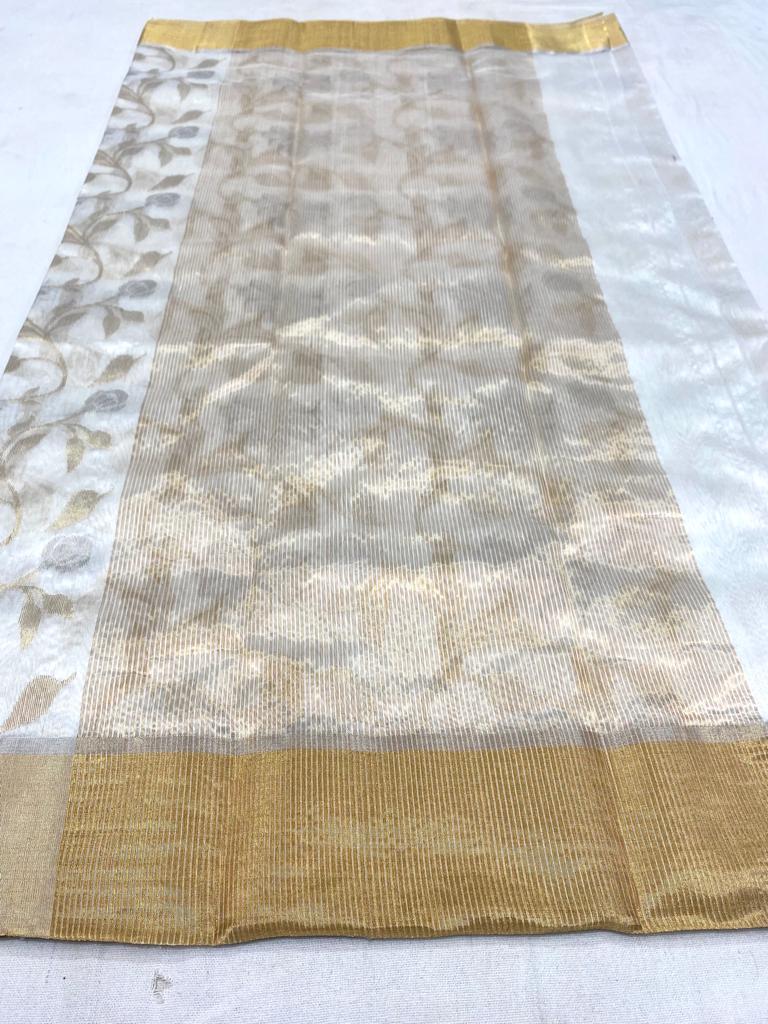 Handwoven White Cloud White Color Chanderi Pattu Silk Saree - Authentic Chanderi silk sarees Chanderi Saree - View 2
