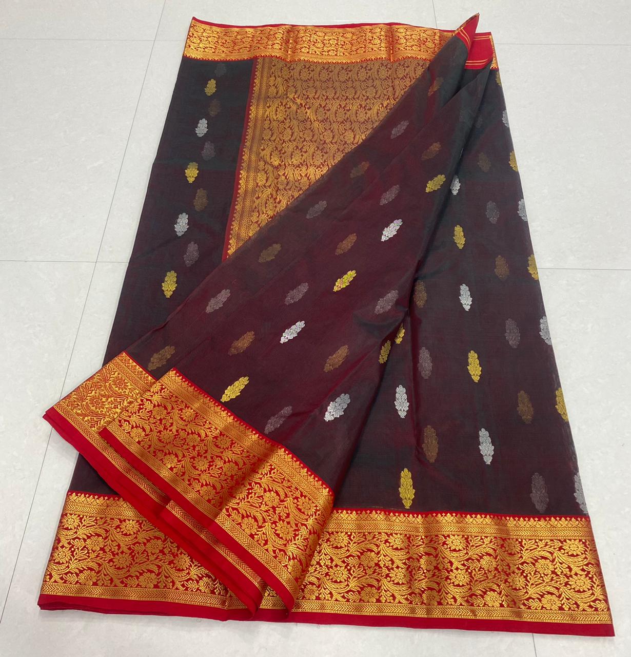 Handwoven Cocoa Bean Color Organza Chanderi Katan Silk Saree - Authentic Chanderi silk sarees Chanderi Saree - View 2