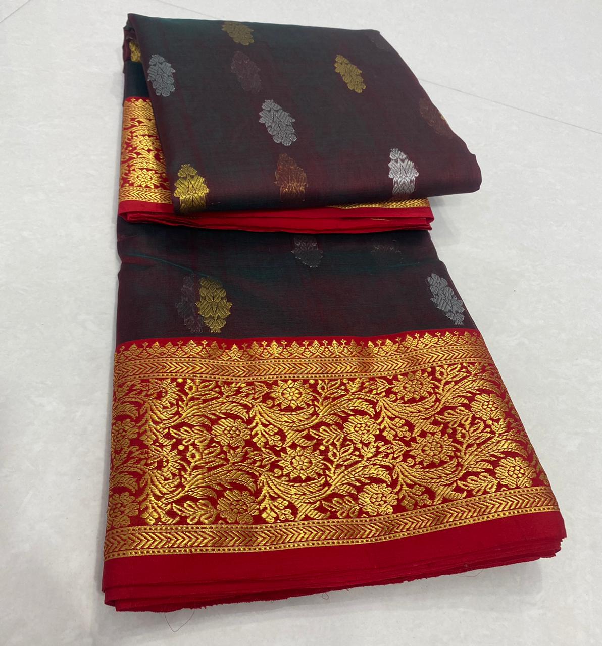 Handwoven Cocoa Bean Color Organza Chanderi Katan Silk Saree - Authentic Chanderi silk sarees Chanderi Saree - View 3