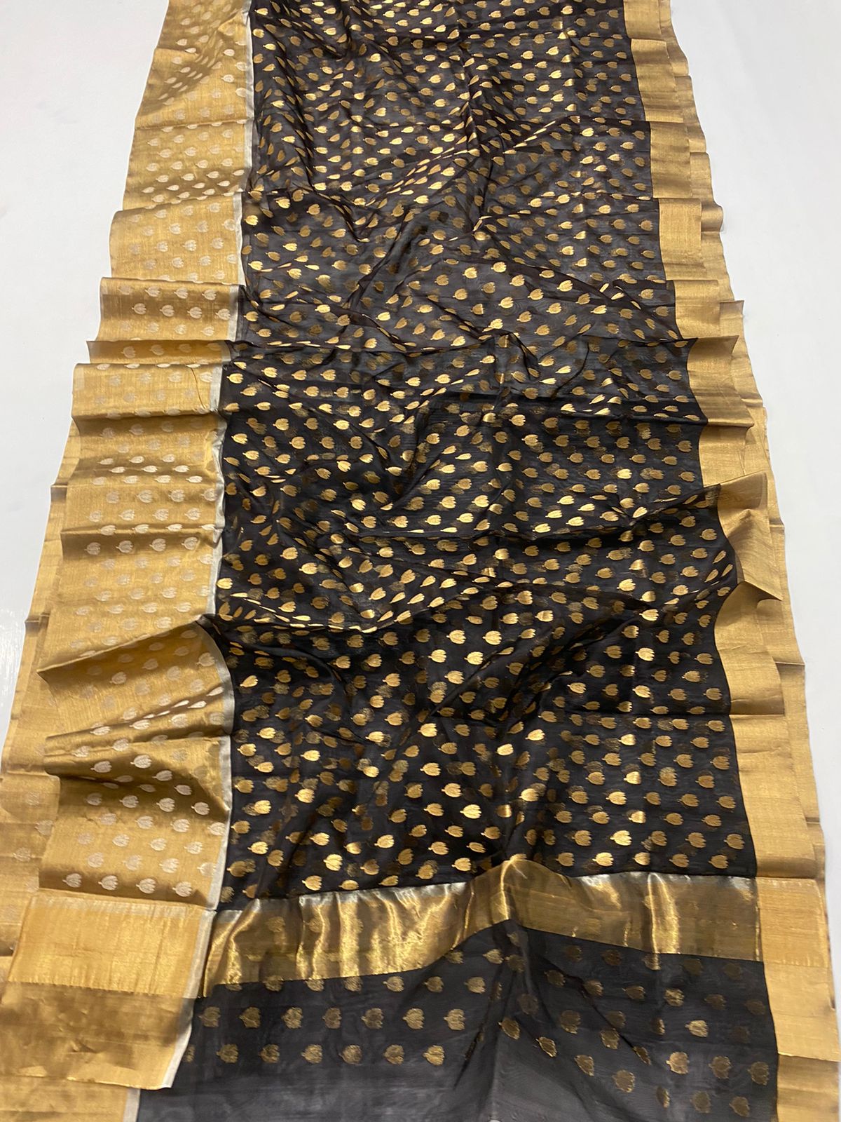 Handwoven Cod Gray Color Organza Chanderi Katan Silk Saree - Authentic Chanderi silk sarees Chanderi Saree - View 2