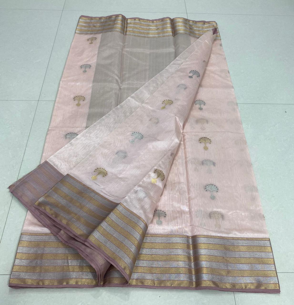 Handwoven Cold Turkey Color Chanderi Pattu Silk Saree - Authentic Chanderi silk sarees Chanderi Saree - View 2