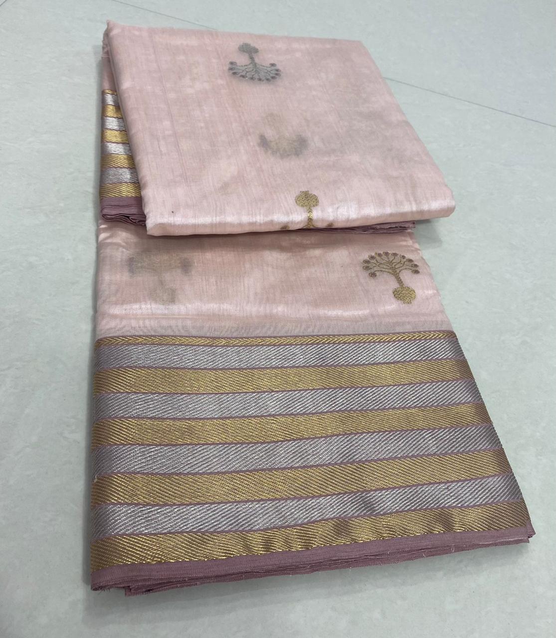 Handwoven Cold Turkey Color Chanderi Pattu Silk Saree - Authentic Chanderi silk sarees Chanderi Saree - View 3