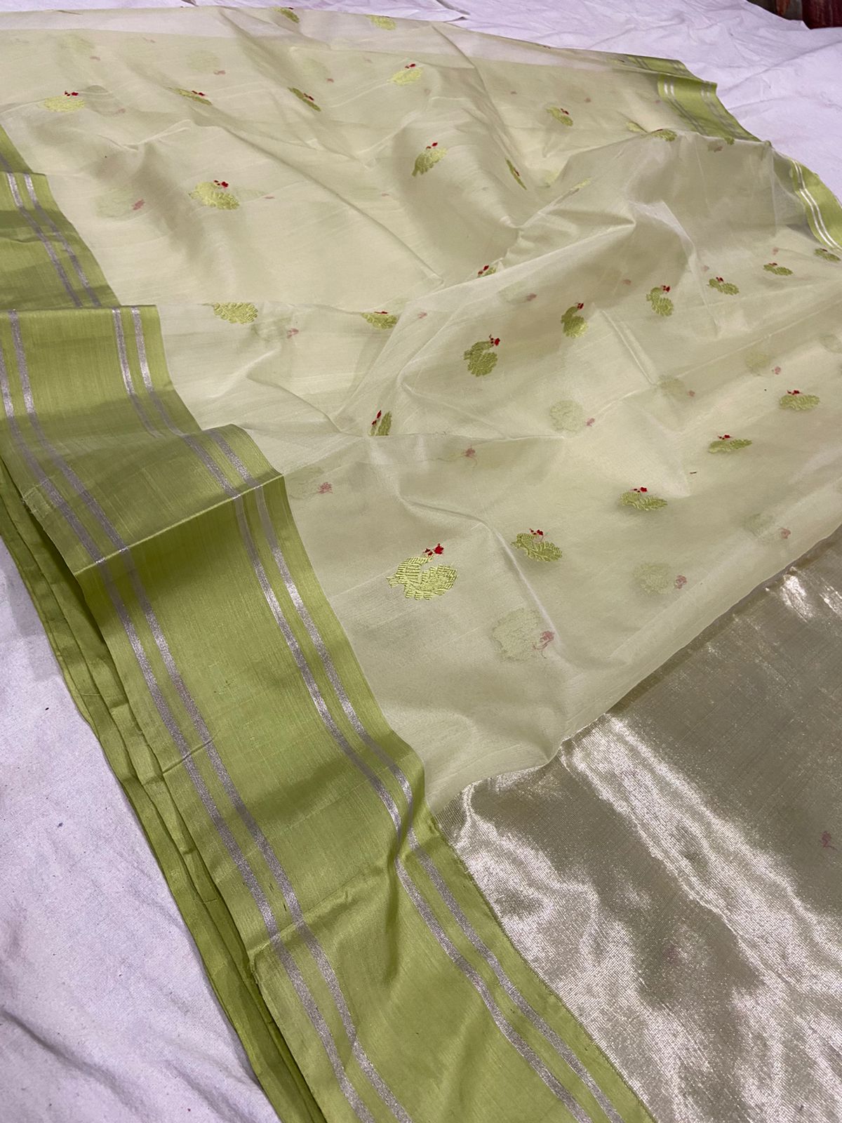 Handwoven Coral Reef Color Organza Chanderi Katan Silk Saree - Authentic Chanderi silk sarees Chanderi Saree - View 1