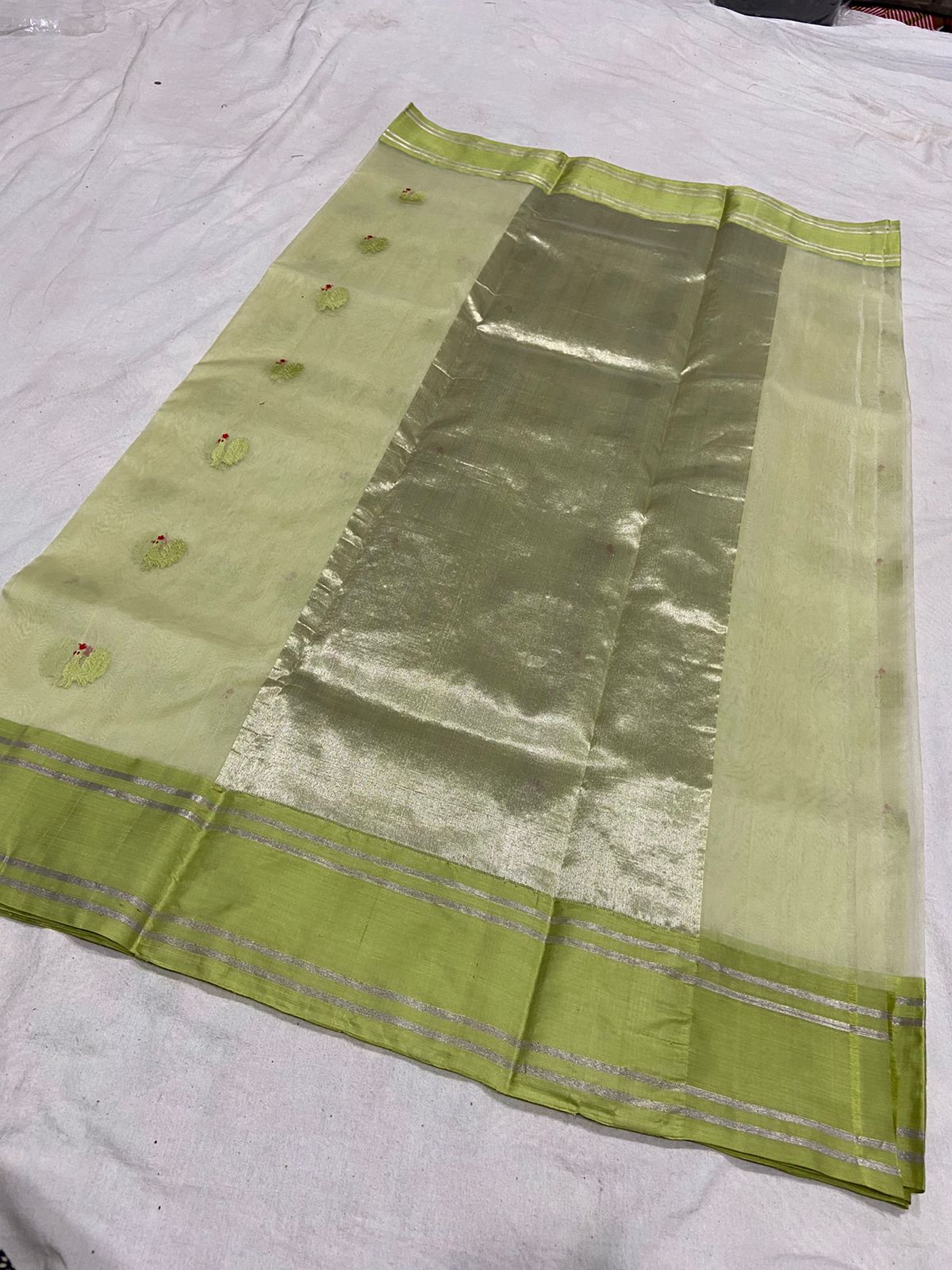Handwoven Coral Reef Color Organza Chanderi Katan Silk Saree - Authentic Chanderi silk sarees Chanderi Saree - View 2