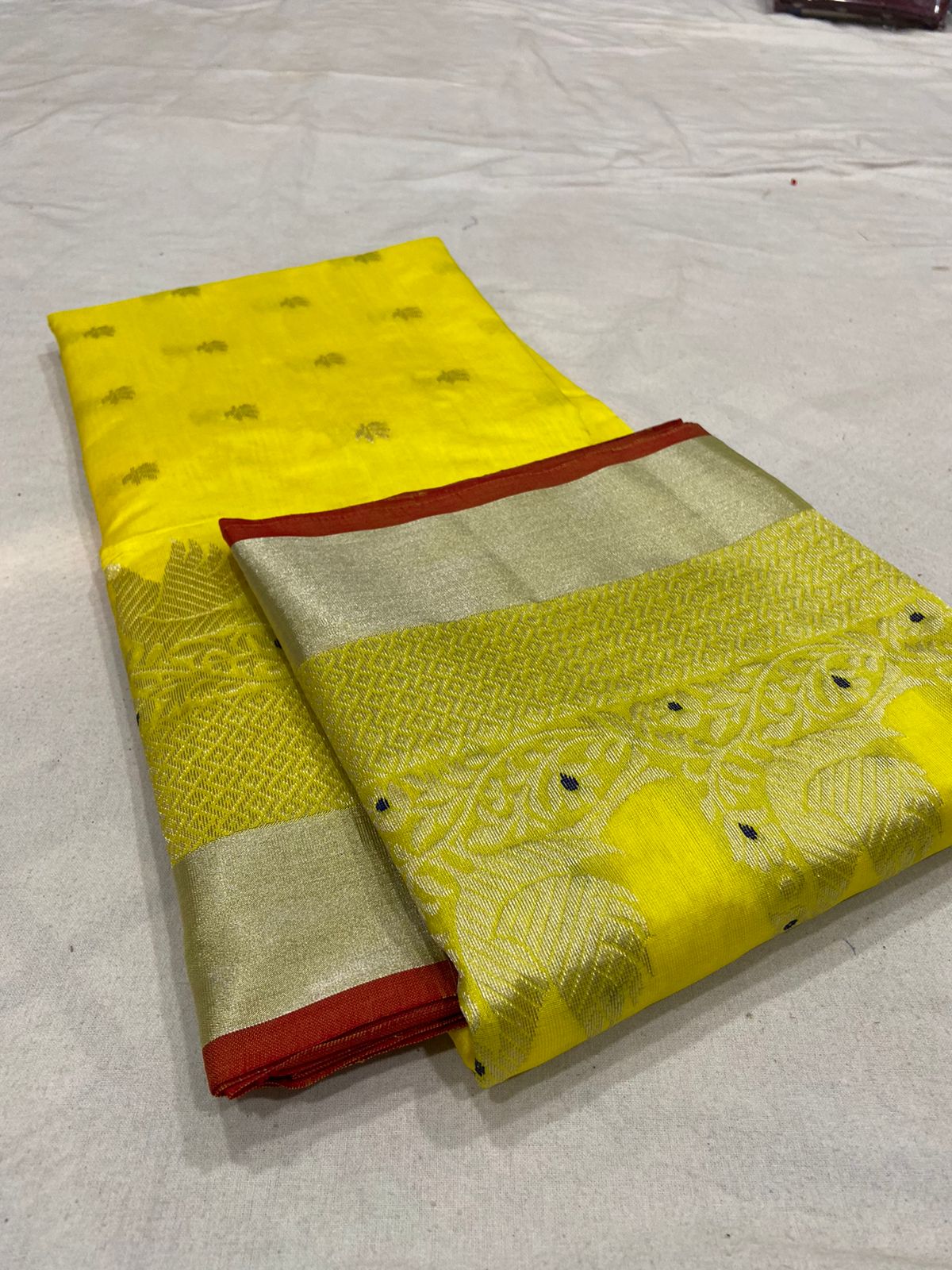 Handwoven Corn Color Chanderi Pattu Silk Saree - Authentic Chanderi silk sarees Chanderi Saree - View 3