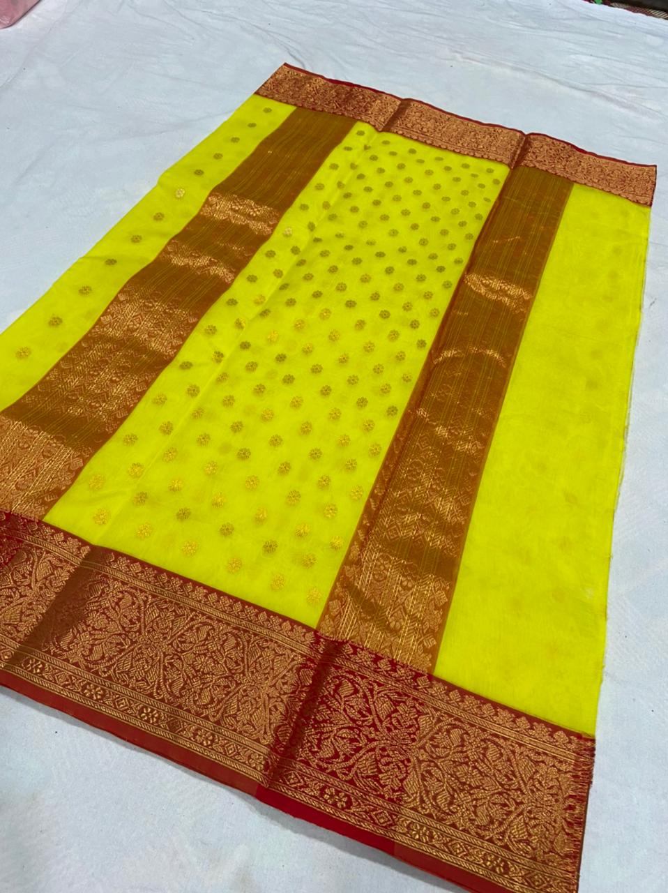 Handwoven Corn Color Organza Chanderi Katan Silk Saree - Authentic Chanderi silk sarees Chanderi Saree - View 2