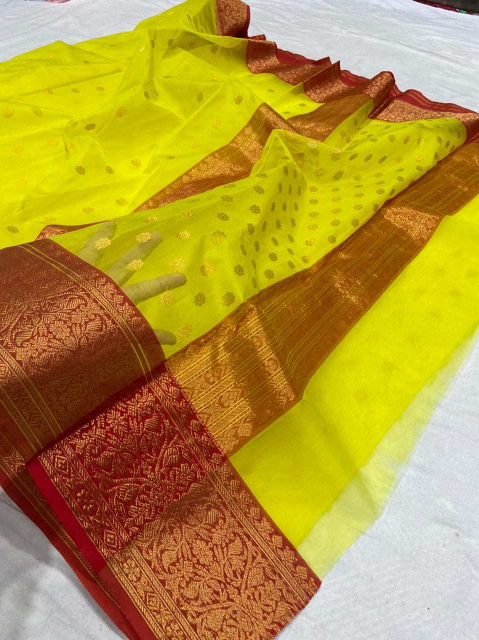 Handwoven Corn Color Organza Chanderi Katan Silk Saree - Authentic Chanderi silk sarees Chanderi Saree - View 3