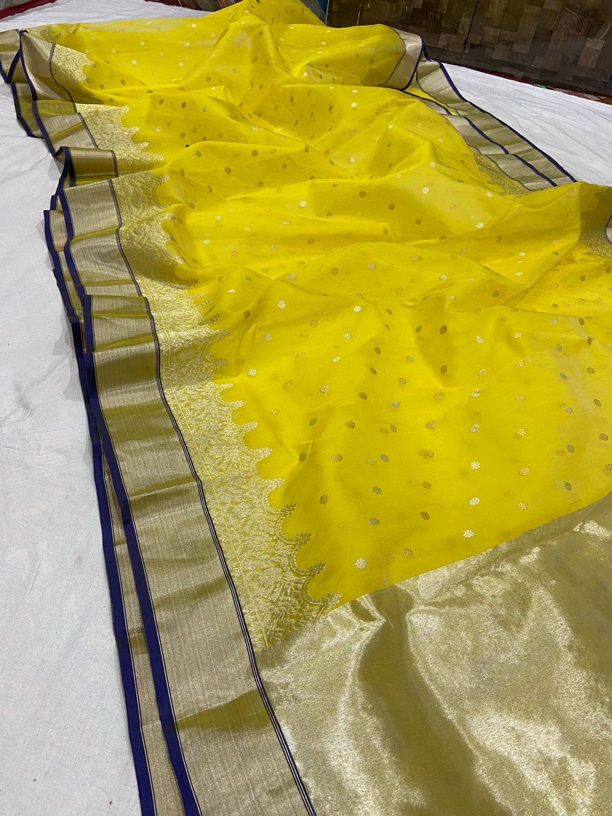 Handwoven Corn Color Organza Chanderi Katan Silk Saree - Authentic Chanderi silk sarees Chanderi Saree - View 1