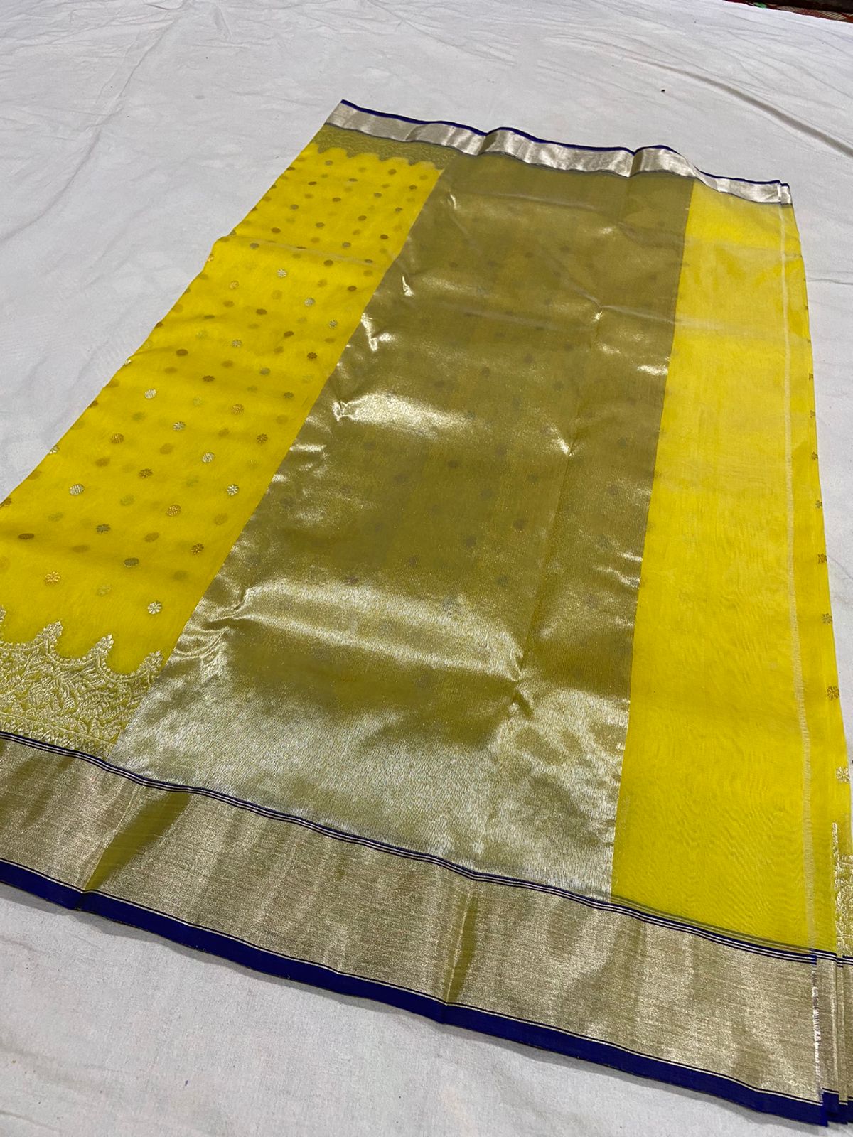 Handwoven Corn Color Organza Chanderi Katan Silk Saree - Authentic Chanderi silk sarees Chanderi Saree - View 2