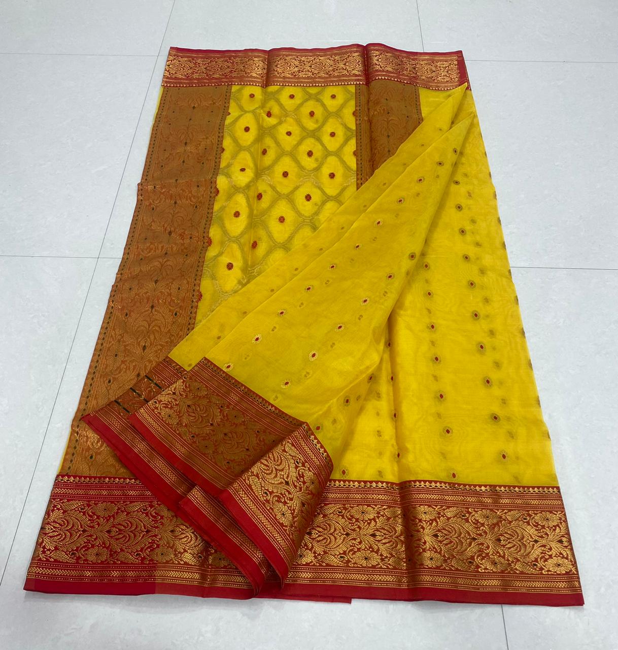 Handwoven Corn Color Organza Chanderi Katan Silk Saree - Authentic Chanderi silk sarees Chanderi Saree - View 2