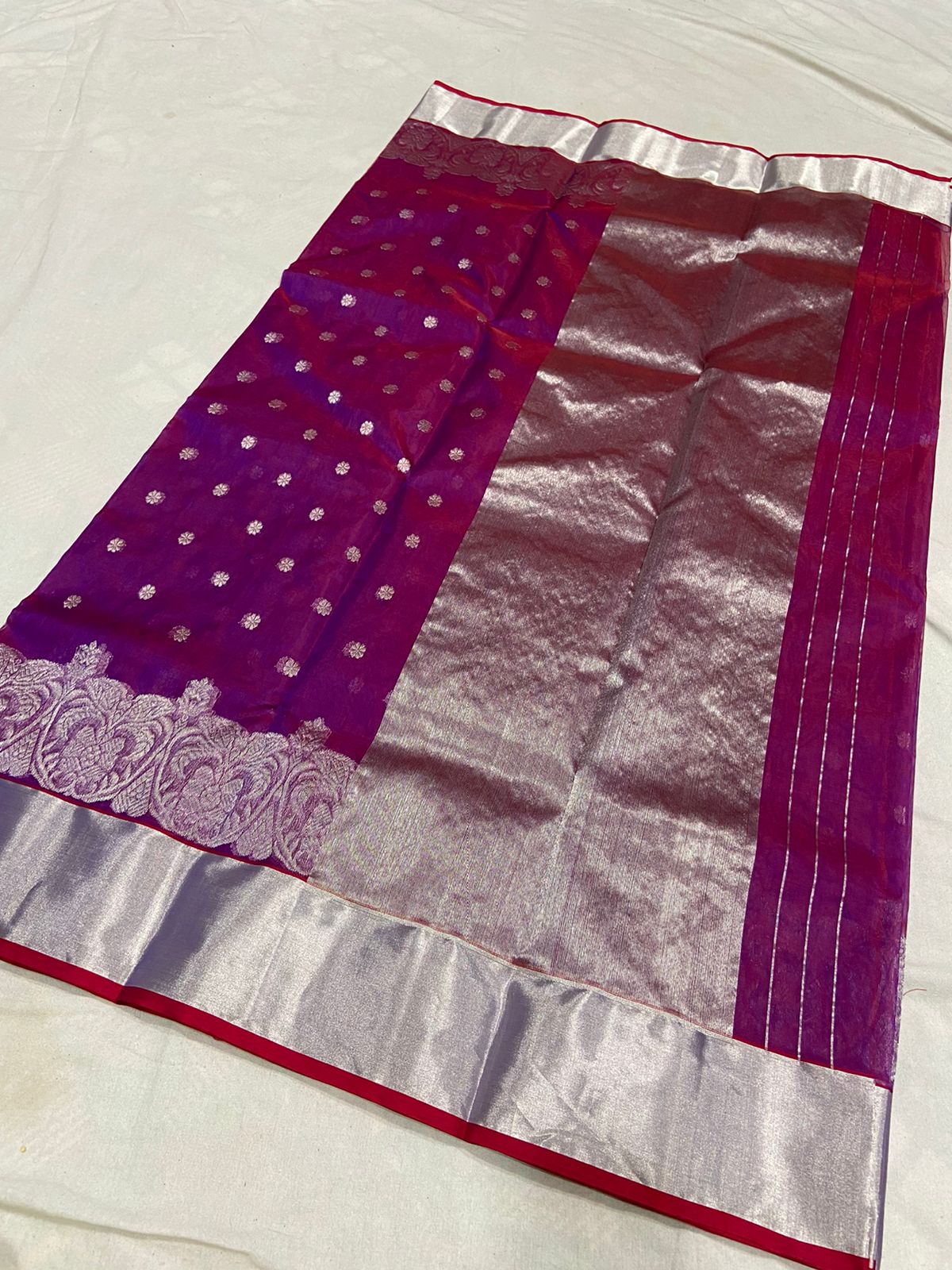Handwoven Cosmic Color Organza Chanderi Katan Silk Saree - Authentic Chanderi silk sarees Chanderi Saree - View 1