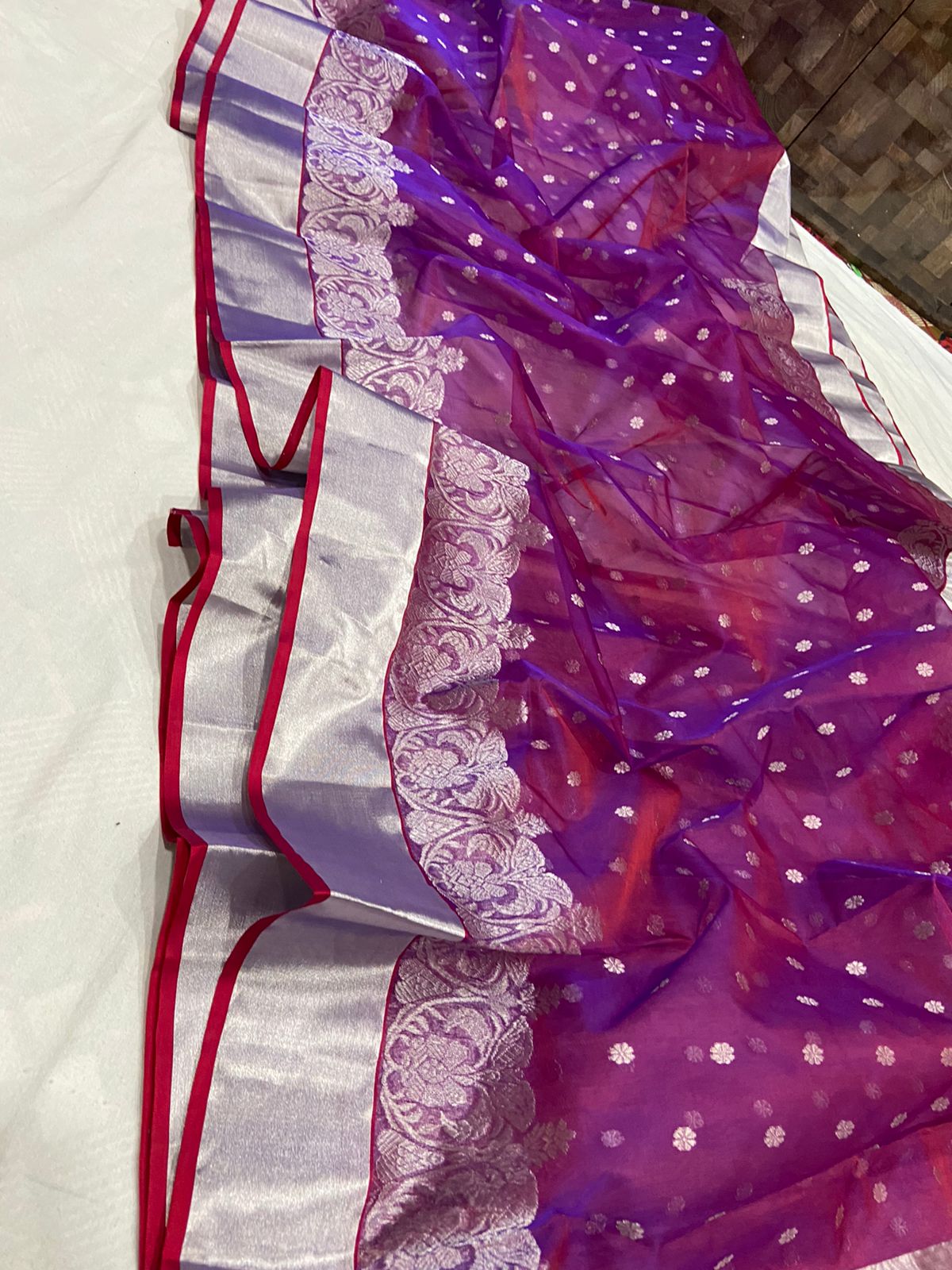Handwoven Cosmic Color Organza Chanderi Katan Silk Saree - Authentic Chanderi silk sarees Chanderi Saree - View 2