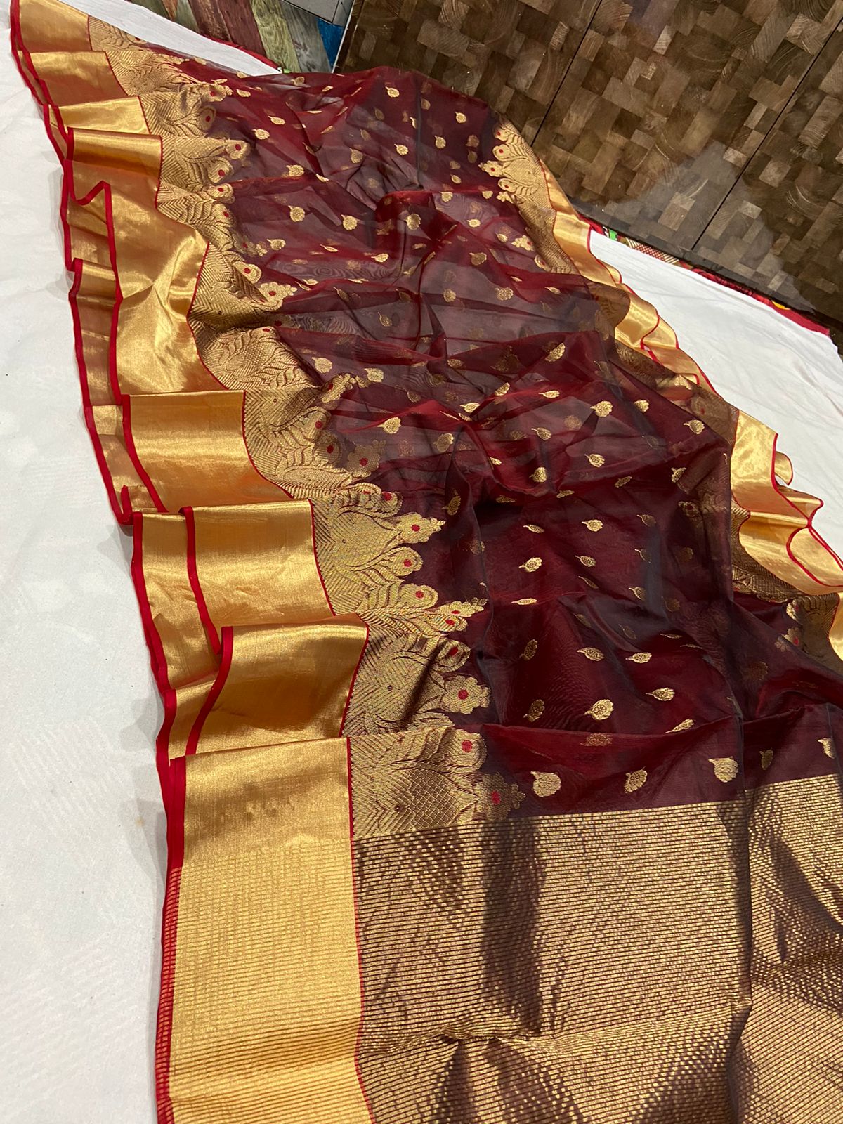 Handwoven Cowboy Color Organza Chanderi Katan Silk Saree - Authentic Chanderi silk sarees Chanderi Saree